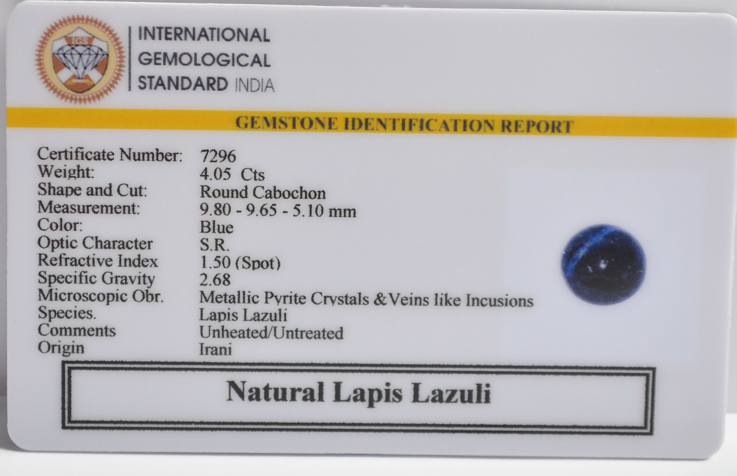LAPIS LAZULI 4.05 Ct. 3 LLAZ1492 2 LAPIS LAZULI 4.05 Ct.