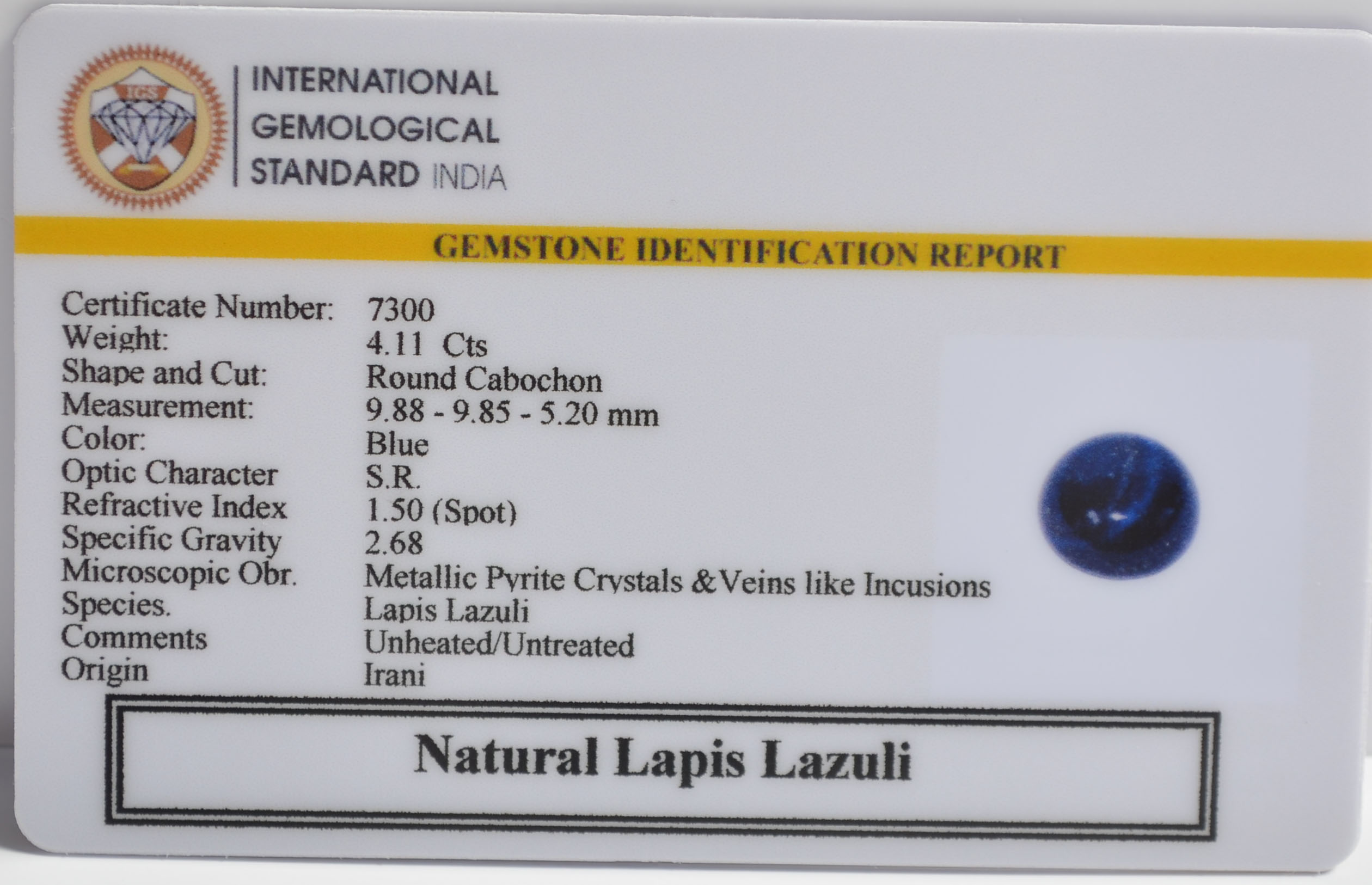 LAPIS LAZULI 4.11 Ct. 3 LLAZ1496 2 LAPIS LAZULI 4.11 Ct.