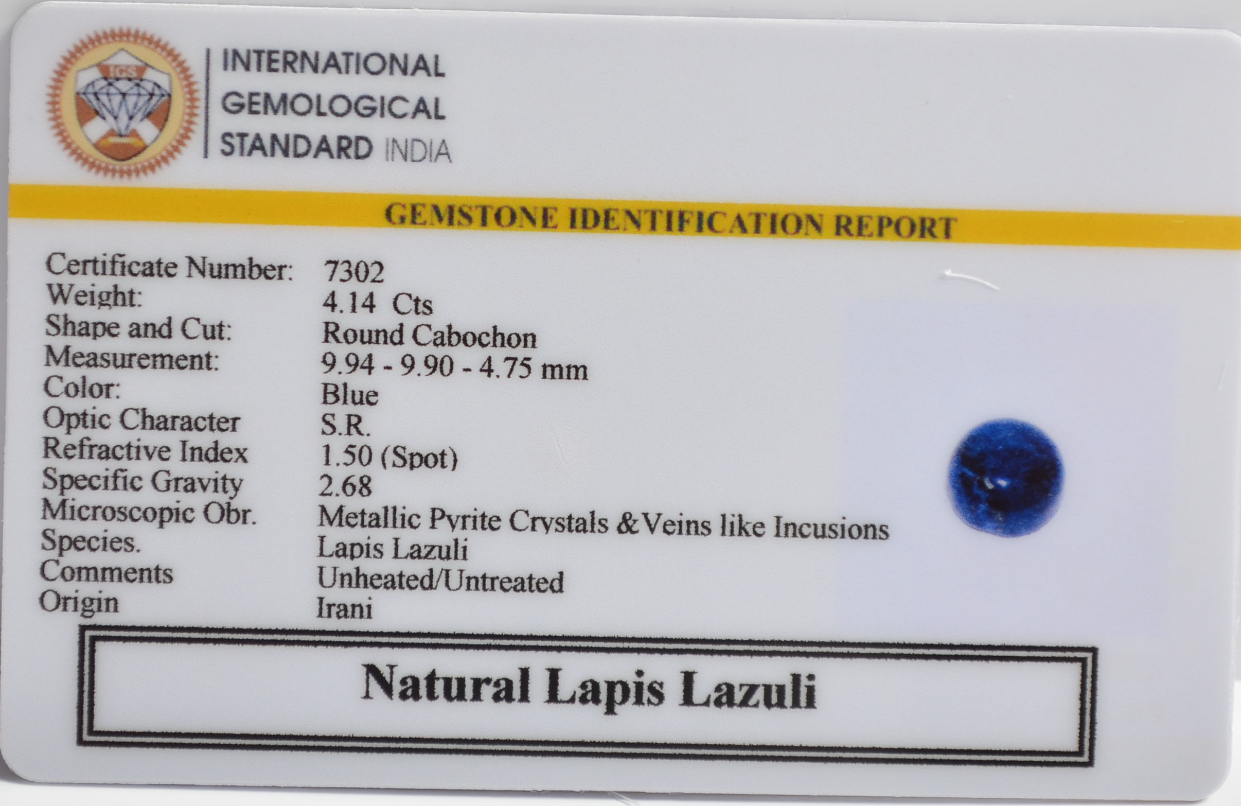 LAPIS LAZULI 4.14 Ct. 3 LLAZ1498 2 LAPIS LAZULI 4.14 Ct.