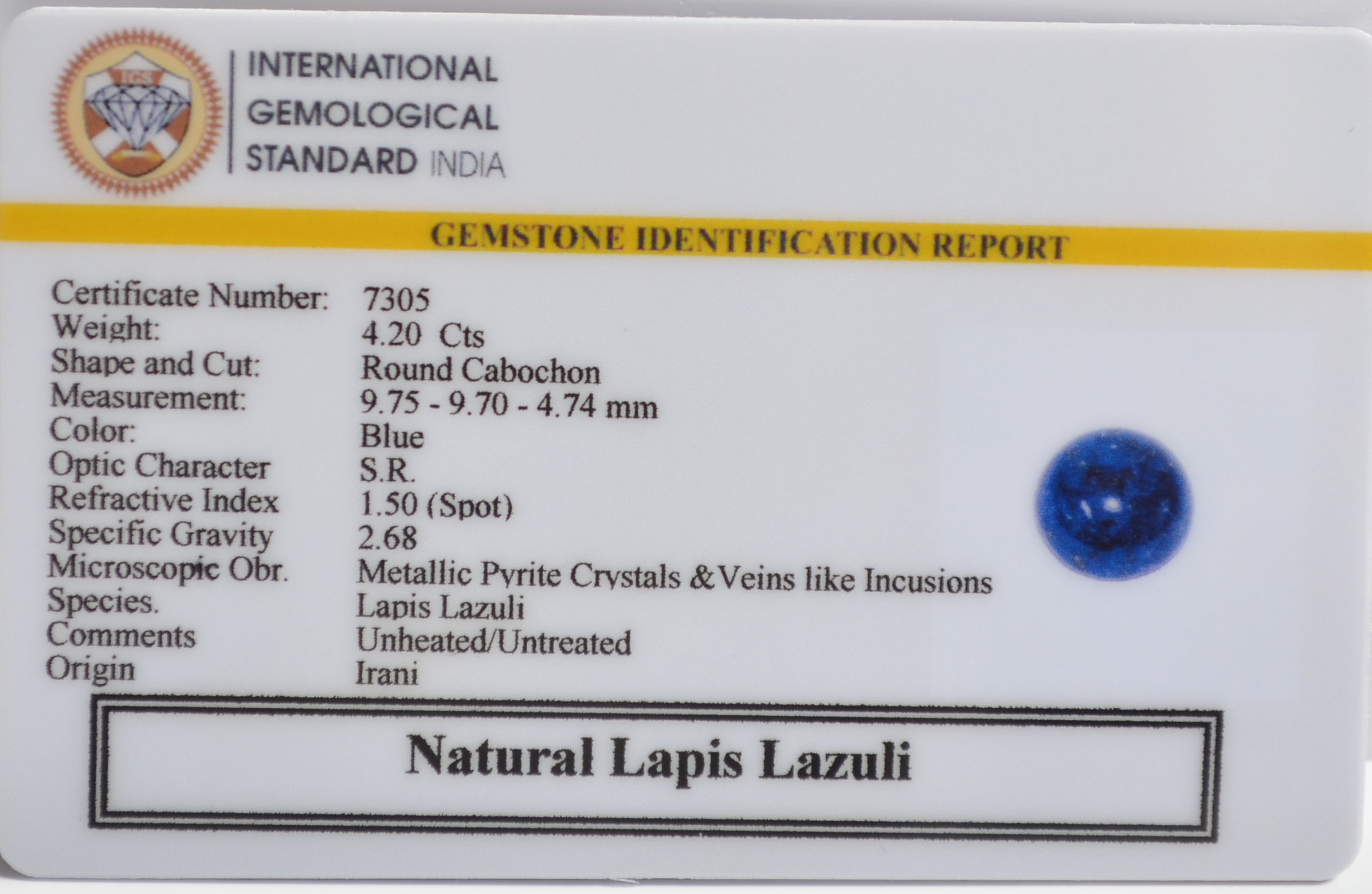 LAPIS LAZULI 4.2 Ct. 3 LLAZ1501 2 LAPIS LAZULI 4.2 Ct.