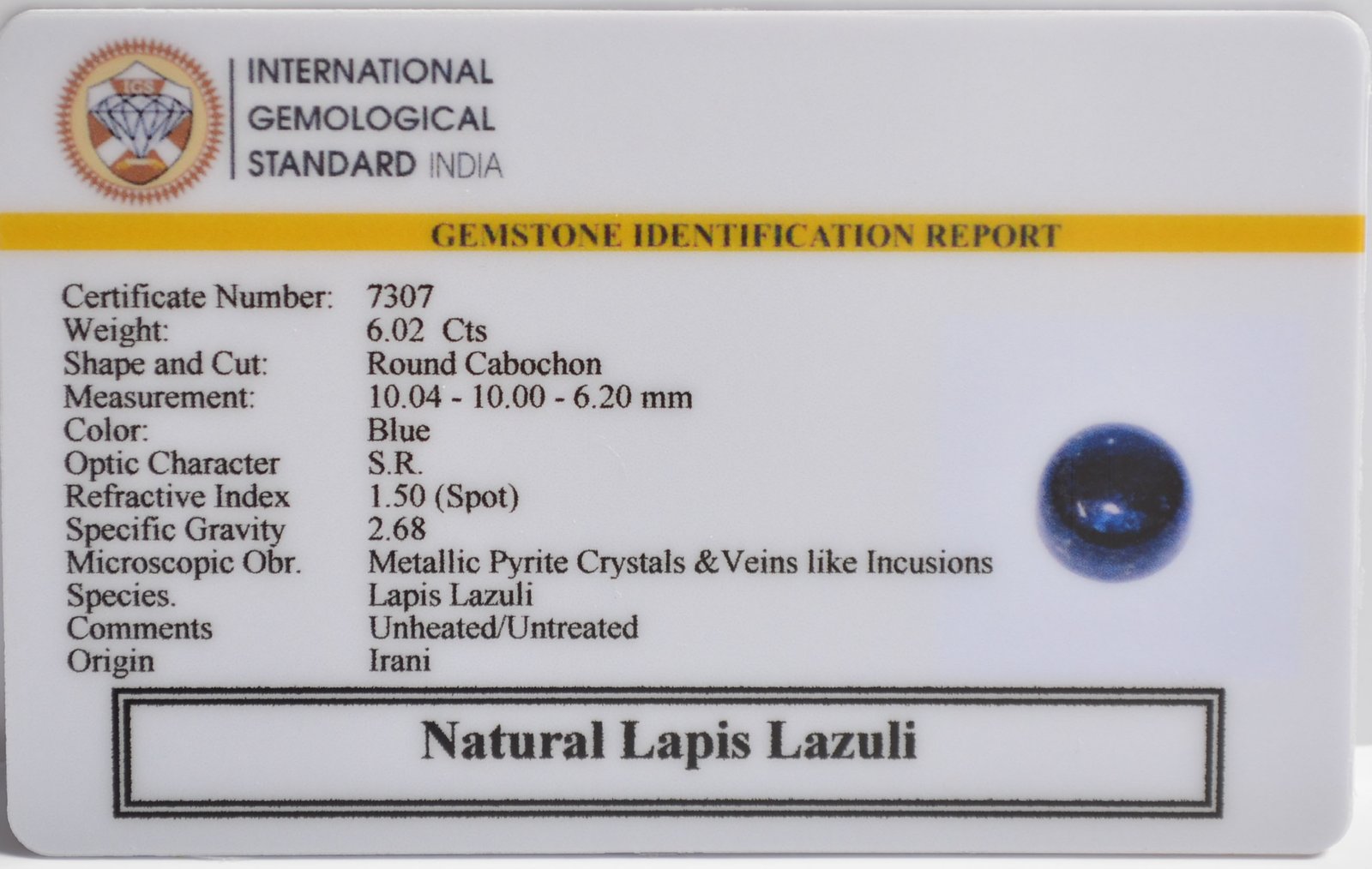 LAPIS LAZULI 6.02 Ct. 3 LLAZ1503 2 1 LAPIS LAZULI 6.02 Ct.