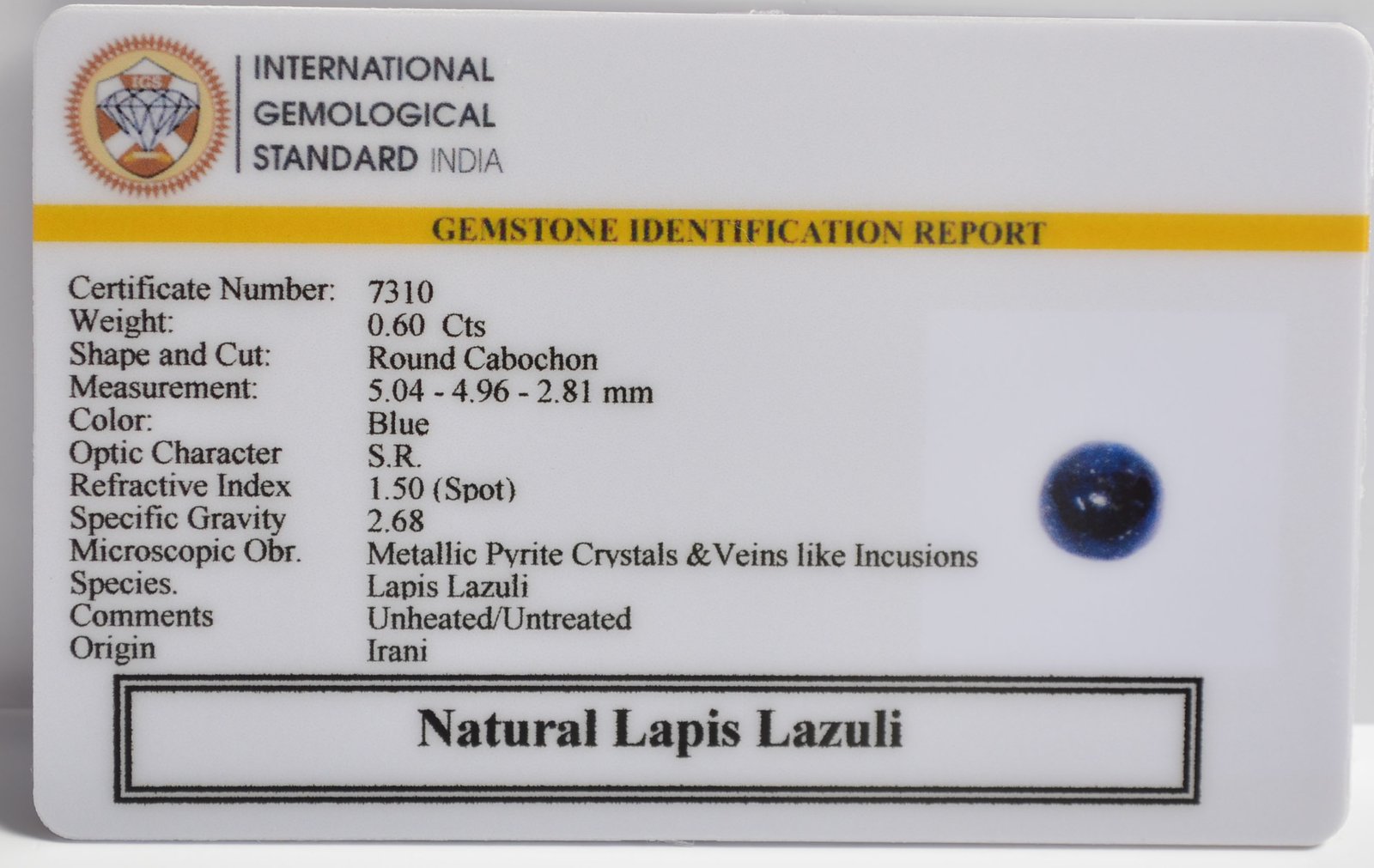 LAPIS LAZULI 0.6 Ct. 3 LLAZ1506 2 1 LAPIS LAZULI 0.6 Ct.