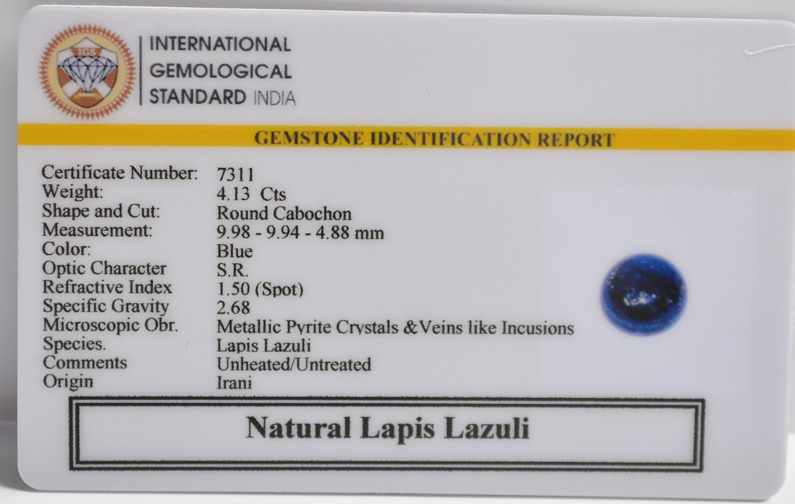 LAPIS LAZULI 4.13 Ct. 3 LLAZ1507 2 1 LAPIS LAZULI 4.13 Ct.