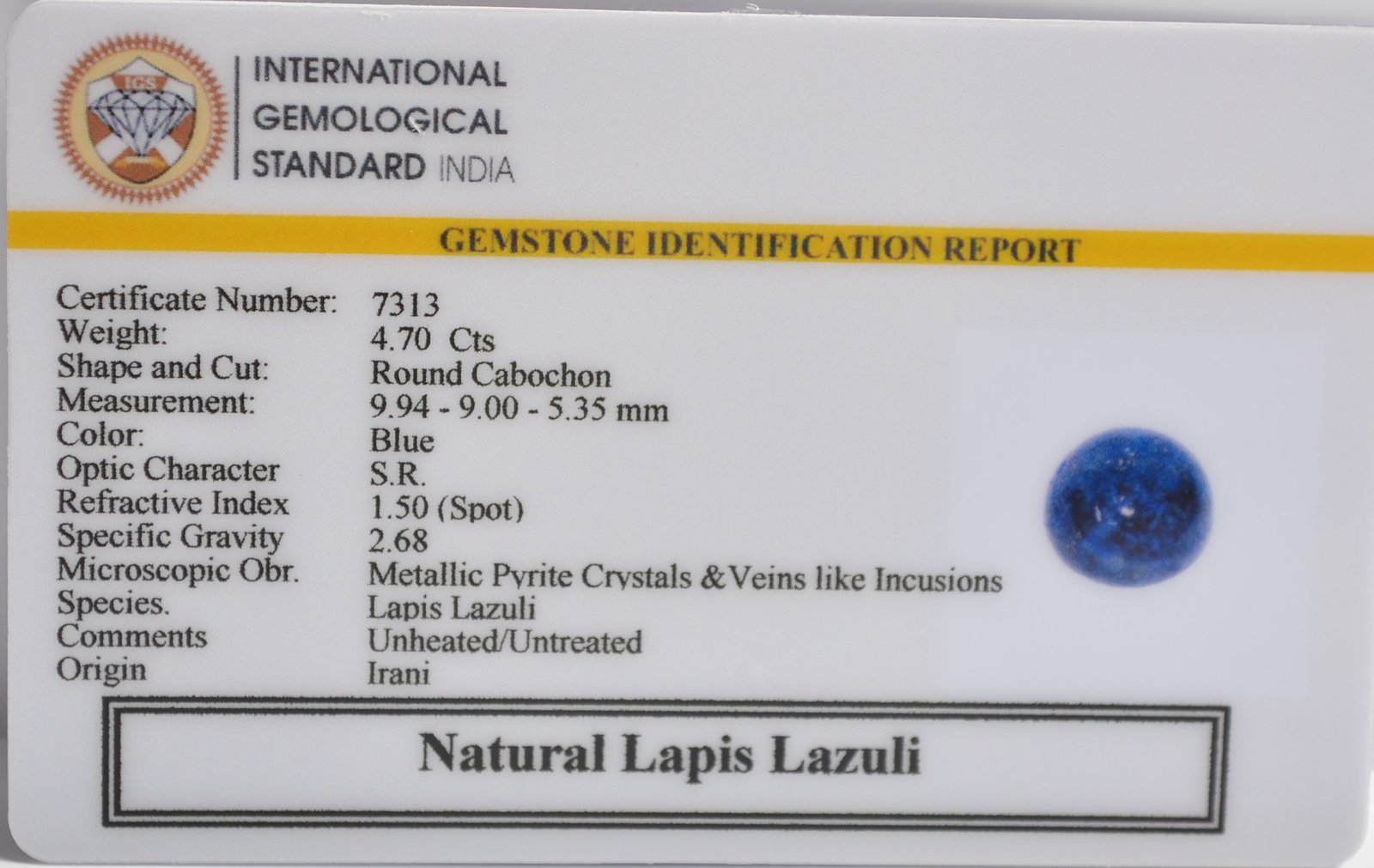 LAPIS LAZULI 5.91 Ct. 3 LLAZ1508 2 1 LAPIS LAZULI 5.91 Ct.