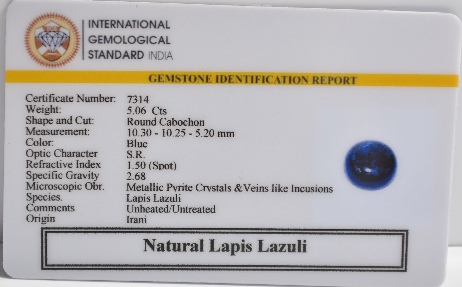 LAPIS LAZULI 5.06 Ct. 3 LLAZ1510 2 1 LAPIS LAZULI 5.06 Ct.