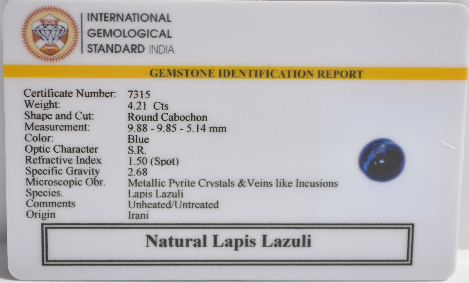 LAPIS LAZULI 4.21 Ct. 3 LLAZ1511 2 1 LAPIS LAZULI 4.21 Ct.