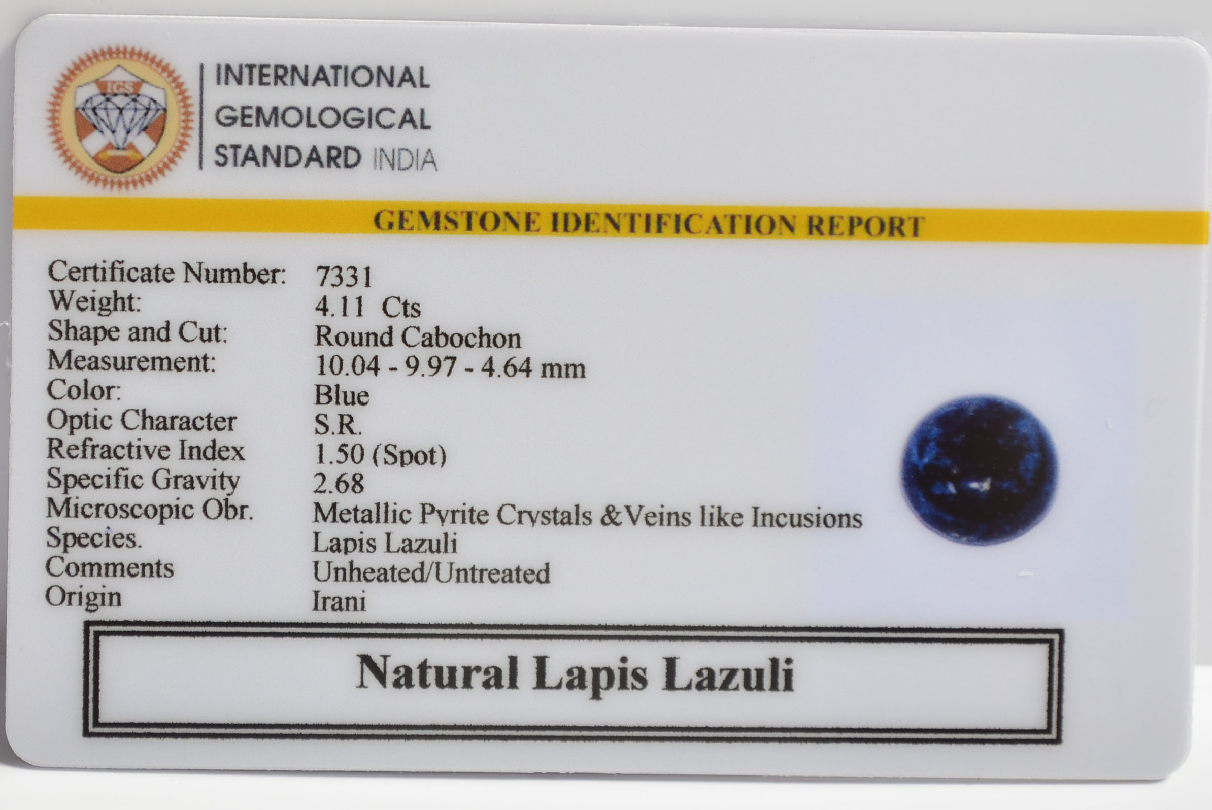 LAPIS LAZULI 4.11 Ct. 3 LLAZ1527 2 LAPIS LAZULI 4.11 Ct.