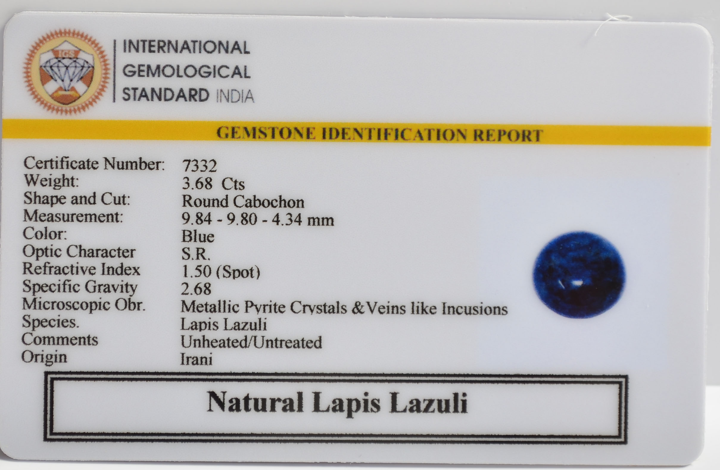 LAPIS LAZULI 3.68 Ct. 3 LLAZ1528 2 LAPIS LAZULI 3.68 Ct.