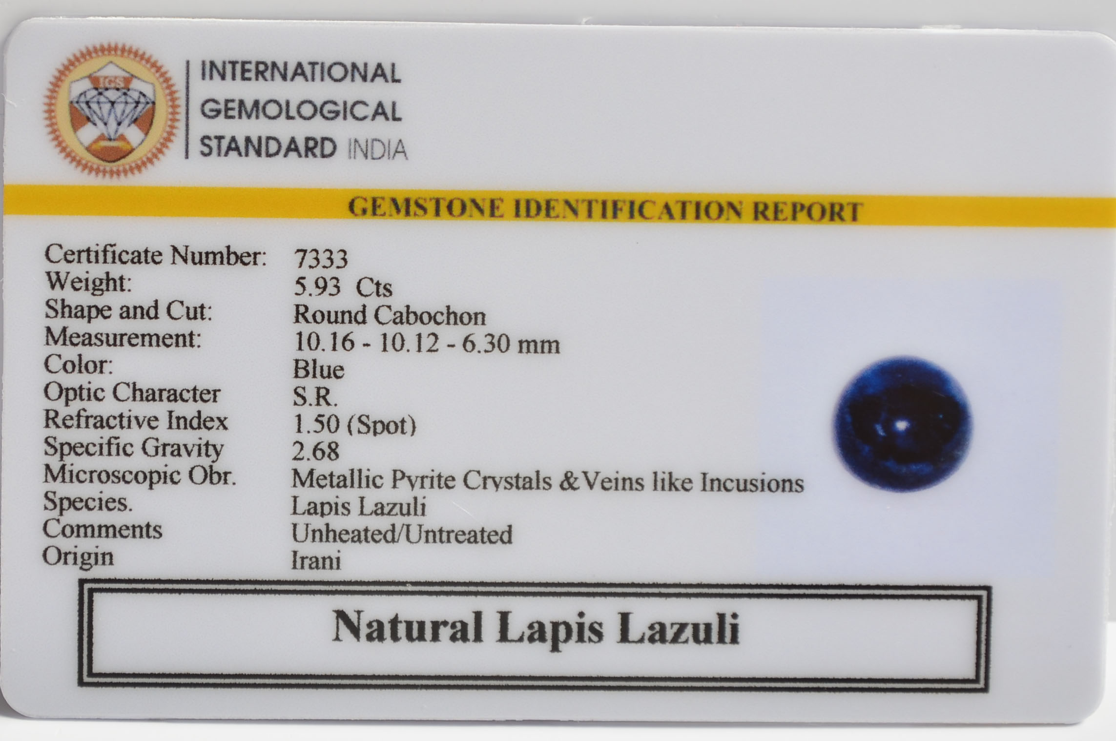 LAPIS LAZULI 5.93 Ct. 3 LLAZ1529 2 LAPIS LAZULI 5.93 Ct.