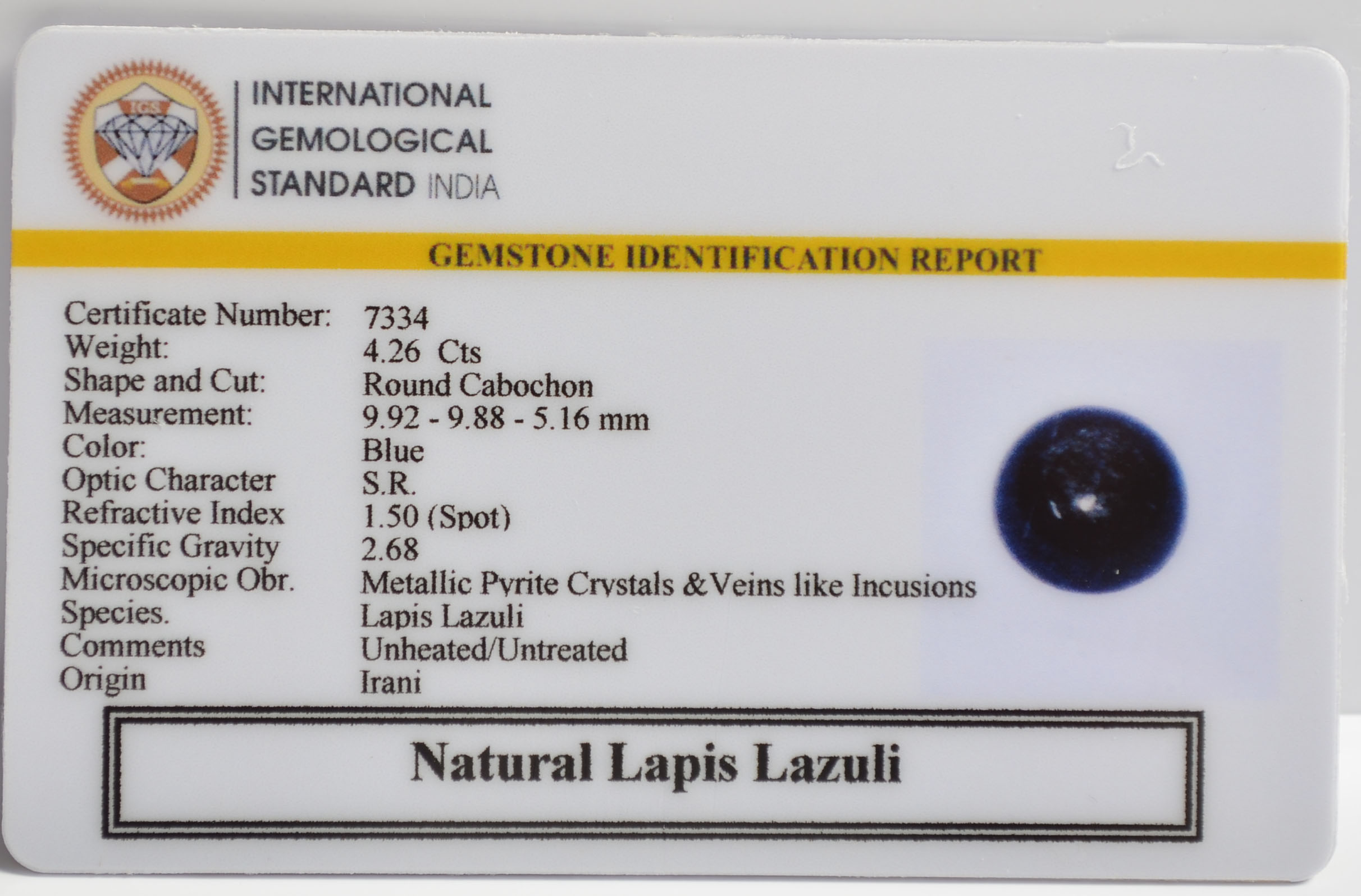 LAPIS LAZULI 4.26 Ct. 3 LLAZ1530 2 LAPIS LAZULI 4.26 Ct.