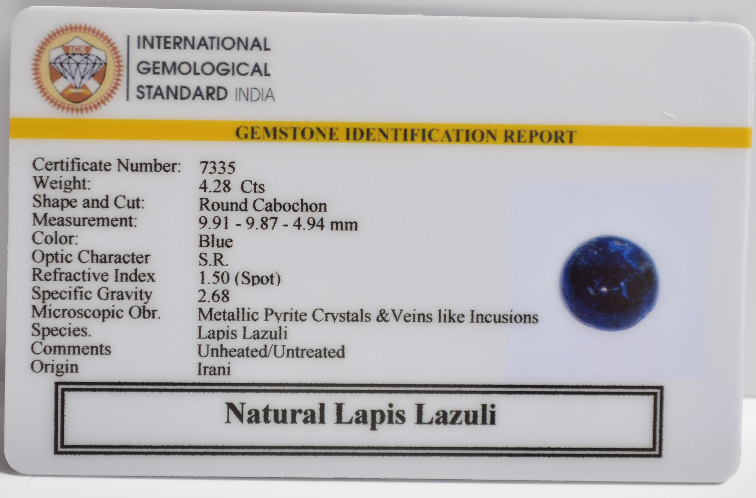 LAPIS LAZULI 4.28 Ct. 3 LLAZ1531 2 LAPIS LAZULI 4.28 Ct.