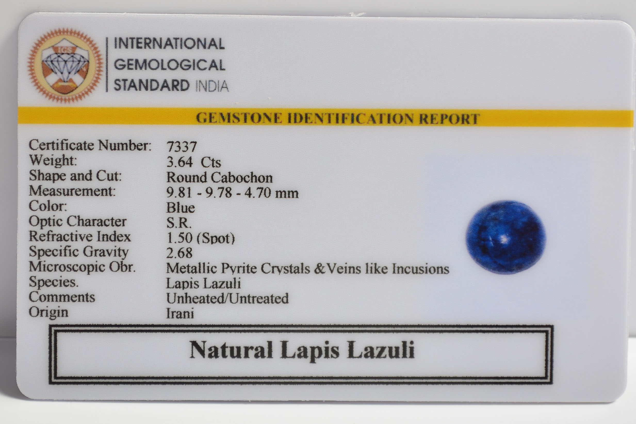 LAPIS LAZULI 3.64 Ct. 3 LLAZ1533 2 LAPIS LAZULI 3.64 Ct.