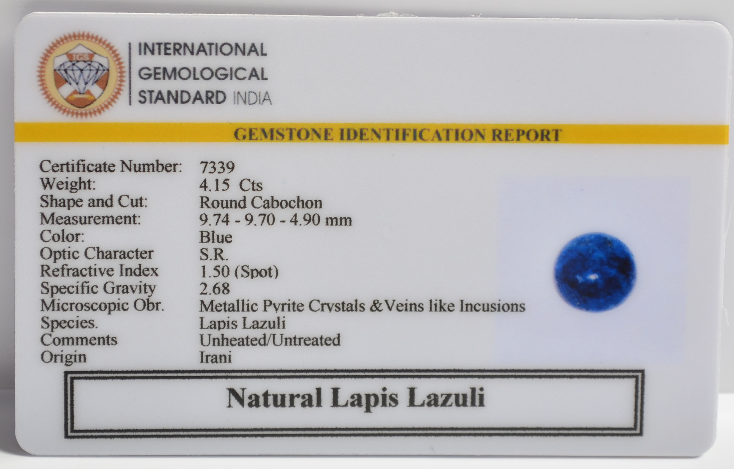LAPIS LAZULI 4.15 Ct. 3 LLAZ1535 2 LAPIS LAZULI 4.15 Ct.