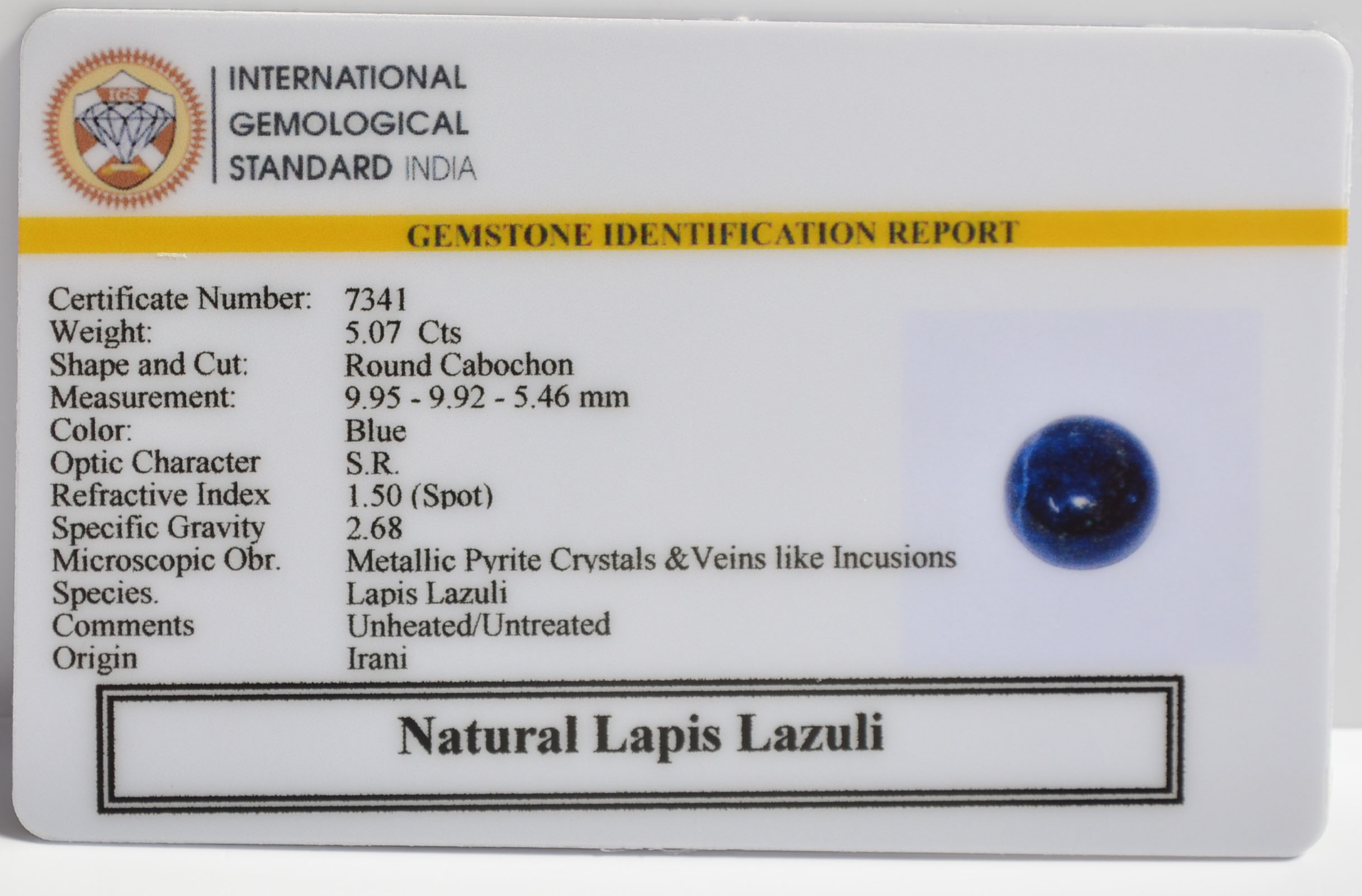 LAPIS LAZULI 5.07 Ct. 3 LLAZ1537 2 LAPIS LAZULI 5.07 Ct.