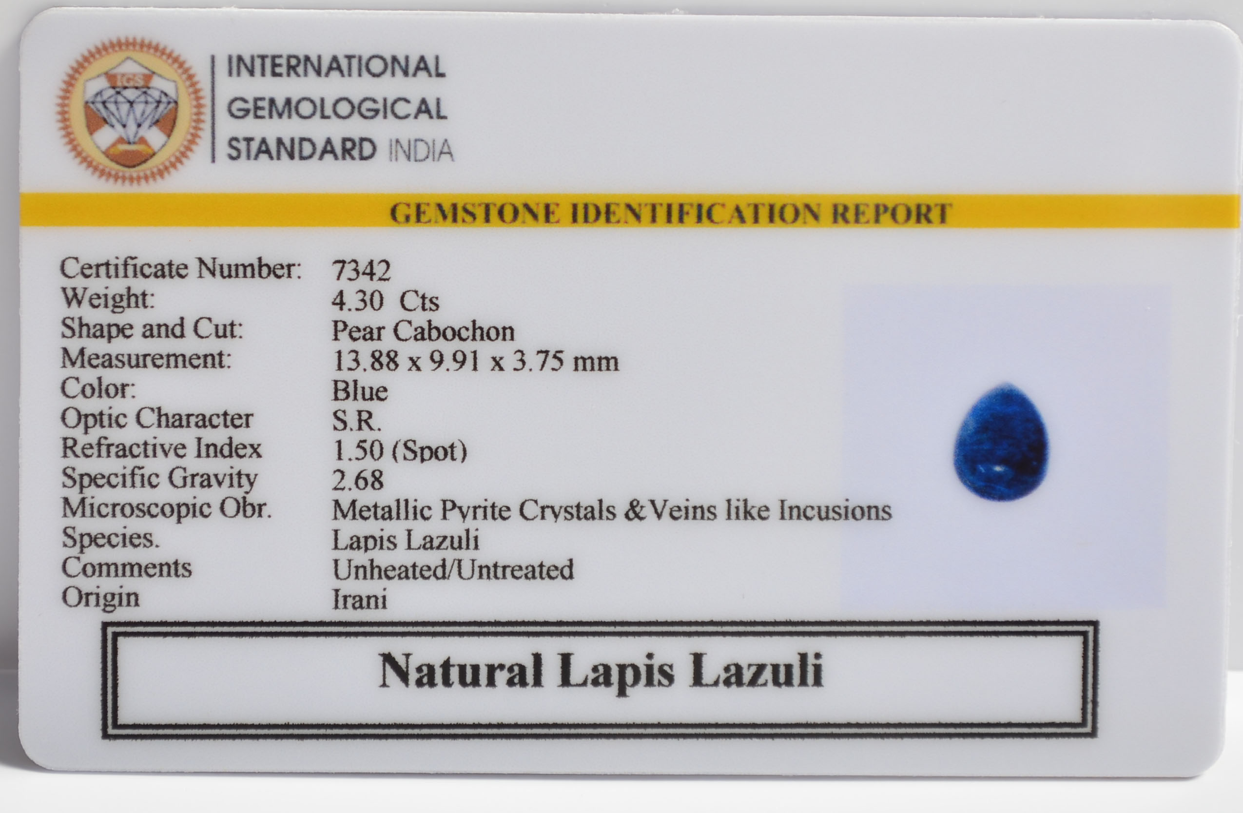 LAPIS LAZULI 4.3 Ct. 3 LLAZ1538 2 LAPIS LAZULI 4.3 Ct.
