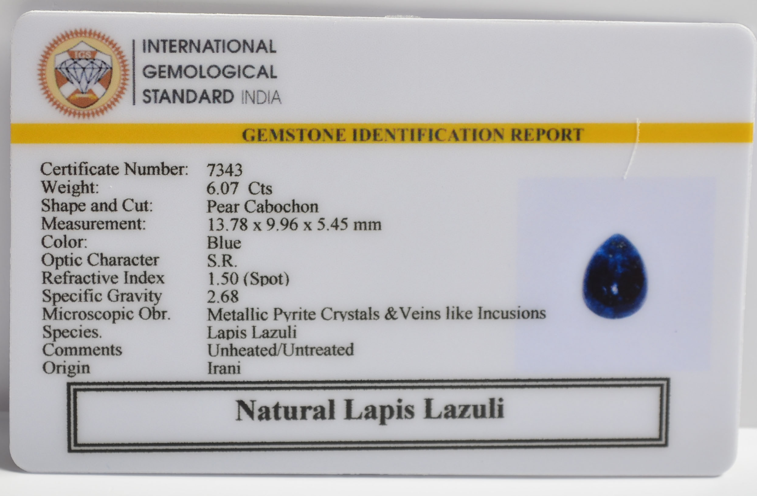 LAPIS LAZULI 6.07 Ct. 3 LLAZ1539 2 LAPIS LAZULI 6.07 Ct.