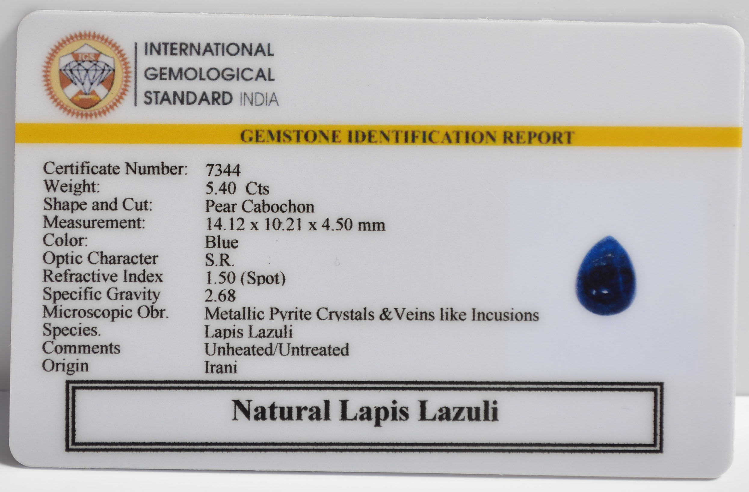 LAPIS LAZULI 5.4 Ct. 3 LLAZ1540 2 LAPIS LAZULI 5.4 Ct.