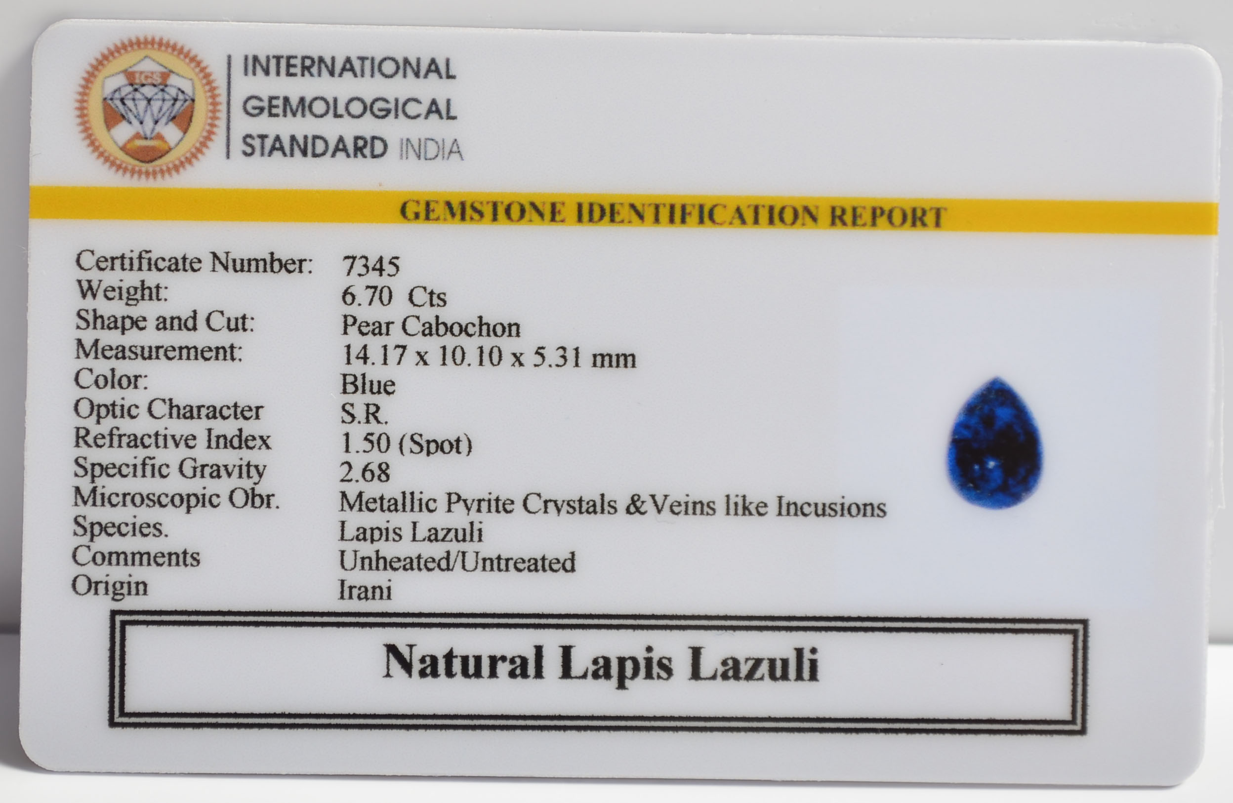 LLAZ1541 2 LAPIS LAZULI 6.7 Ct.