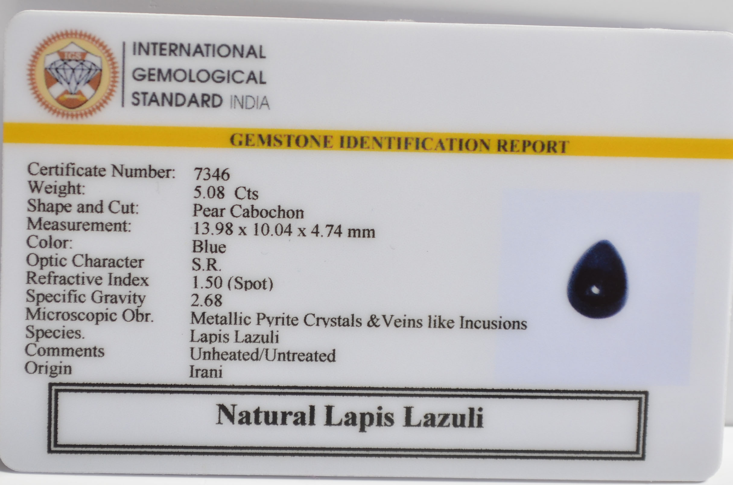 LAPIS LAZULI 5.08 Ct. 3 LLAZ1542 2 LAPIS LAZULI 5.08 Ct.