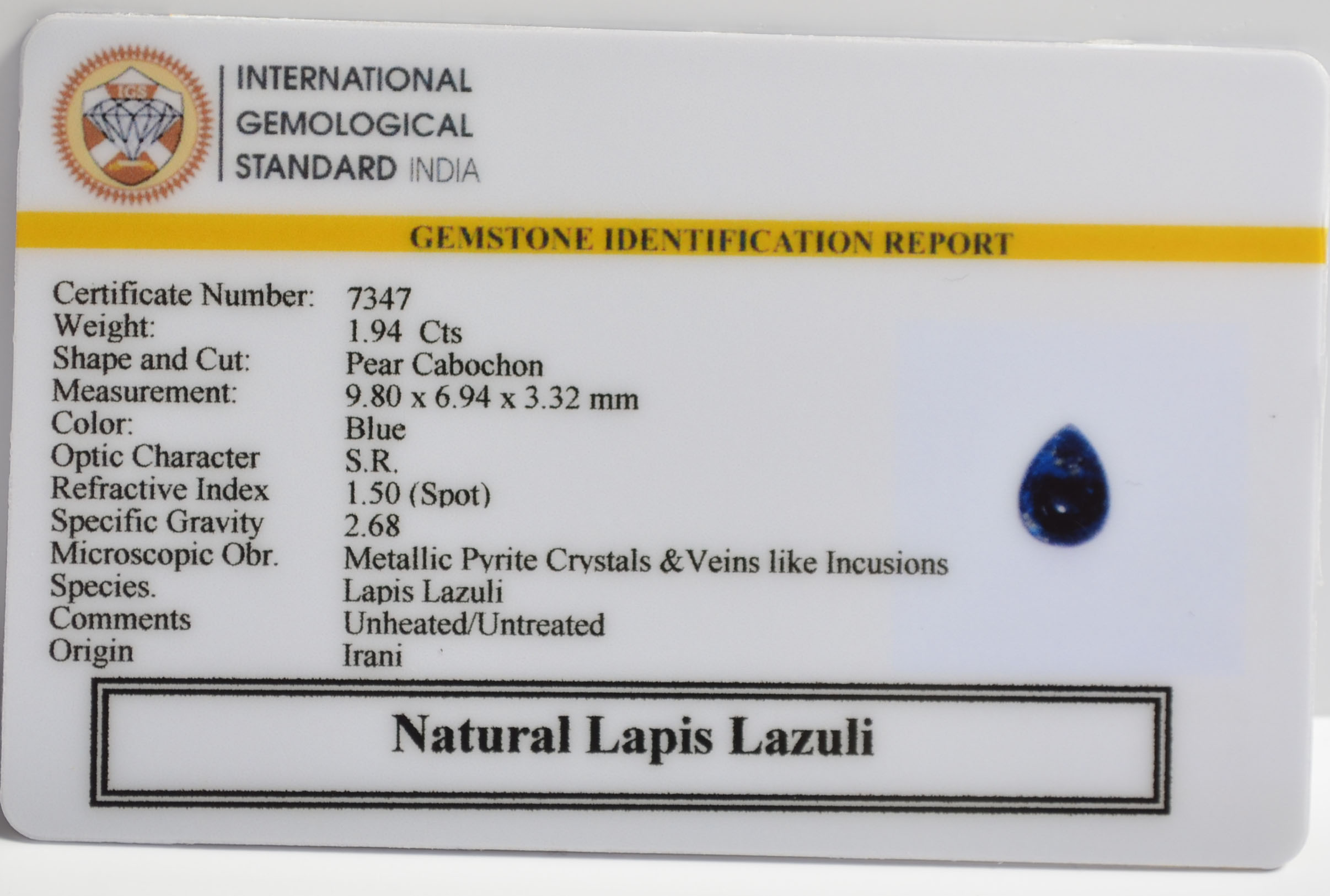 LAPIS LAZULI 1.94 Ct. 3 LLAZ1543 2 LAPIS LAZULI 1.94 Ct.