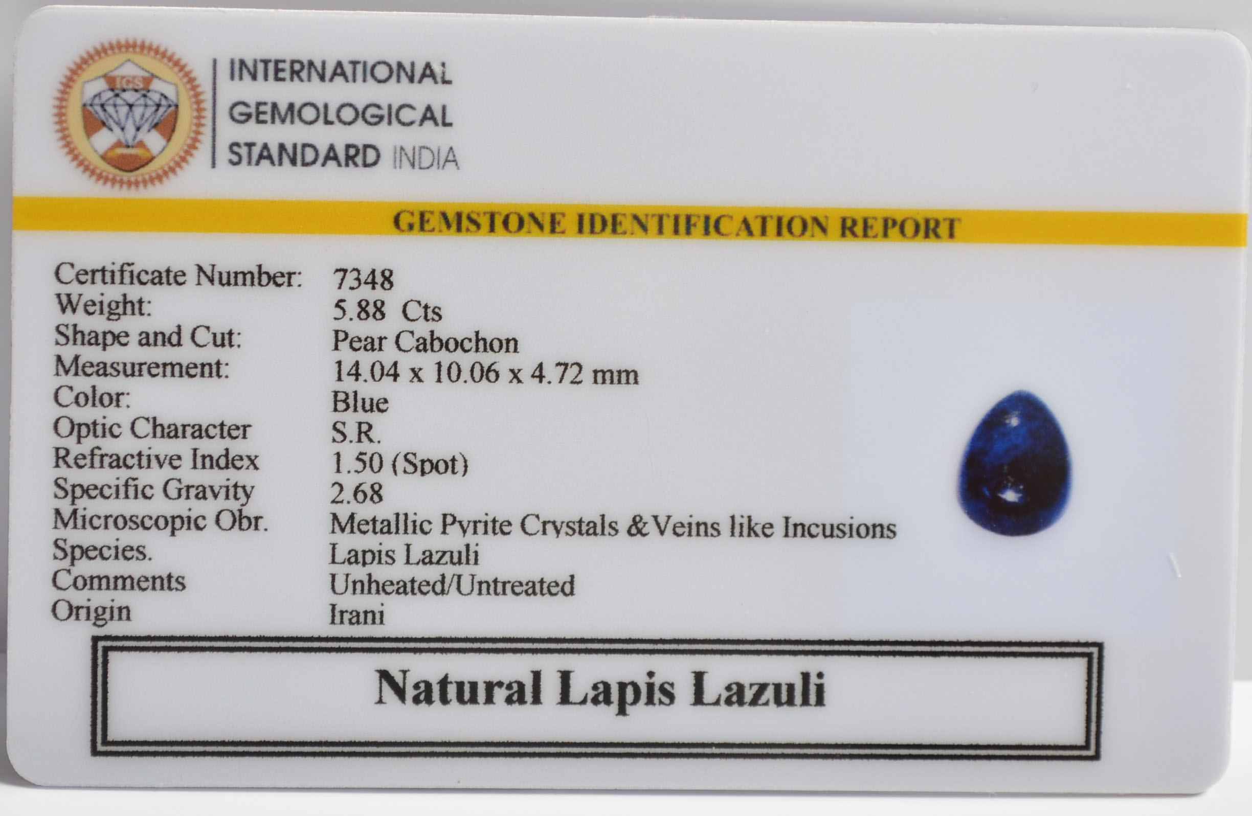LAPIS LAZULI 5.88 Ct. 3 LLAZ1544 2 LAPIS LAZULI 5.88 Ct.