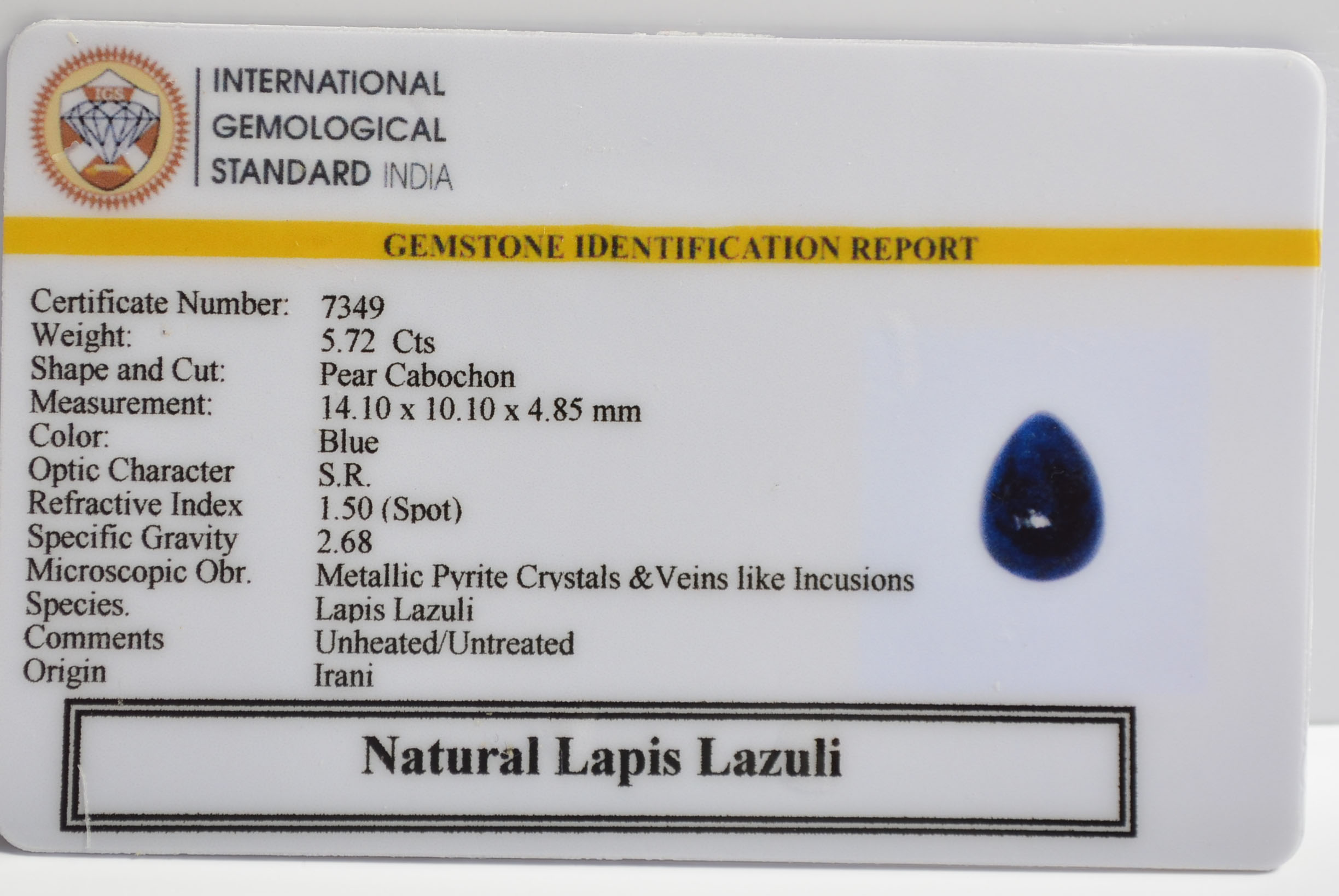 LAPIS LAZULI 5.72 Ct. 3 LLAZ1545 2 LAPIS LAZULI 5.72 Ct.