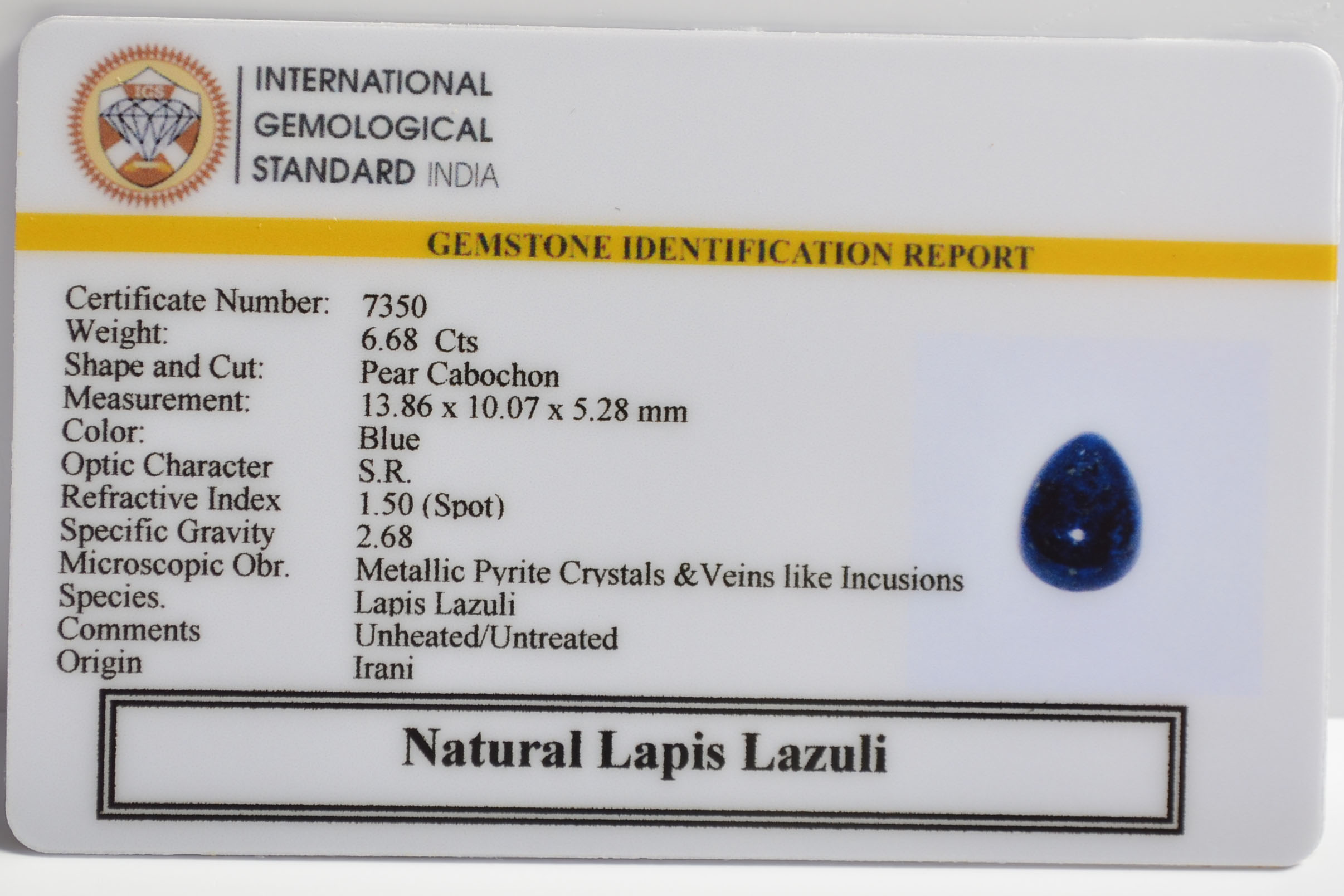 LAPIS LAZULI 6.68 Ct. 3 LLAZ1546 2 LAPIS LAZULI 6.68 Ct.