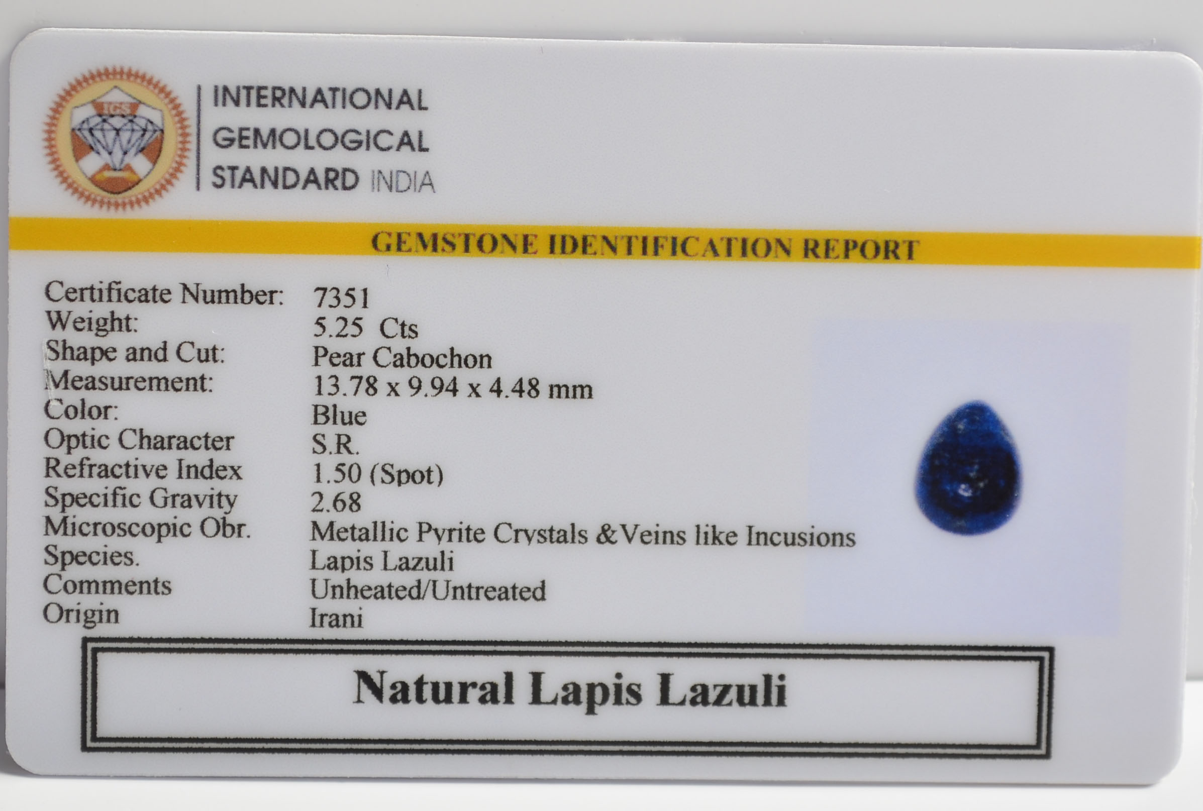 LAPIS LAZULI 5.25 Ct. 3 LLAZ1547 2 LAPIS LAZULI 5.25 Ct.
