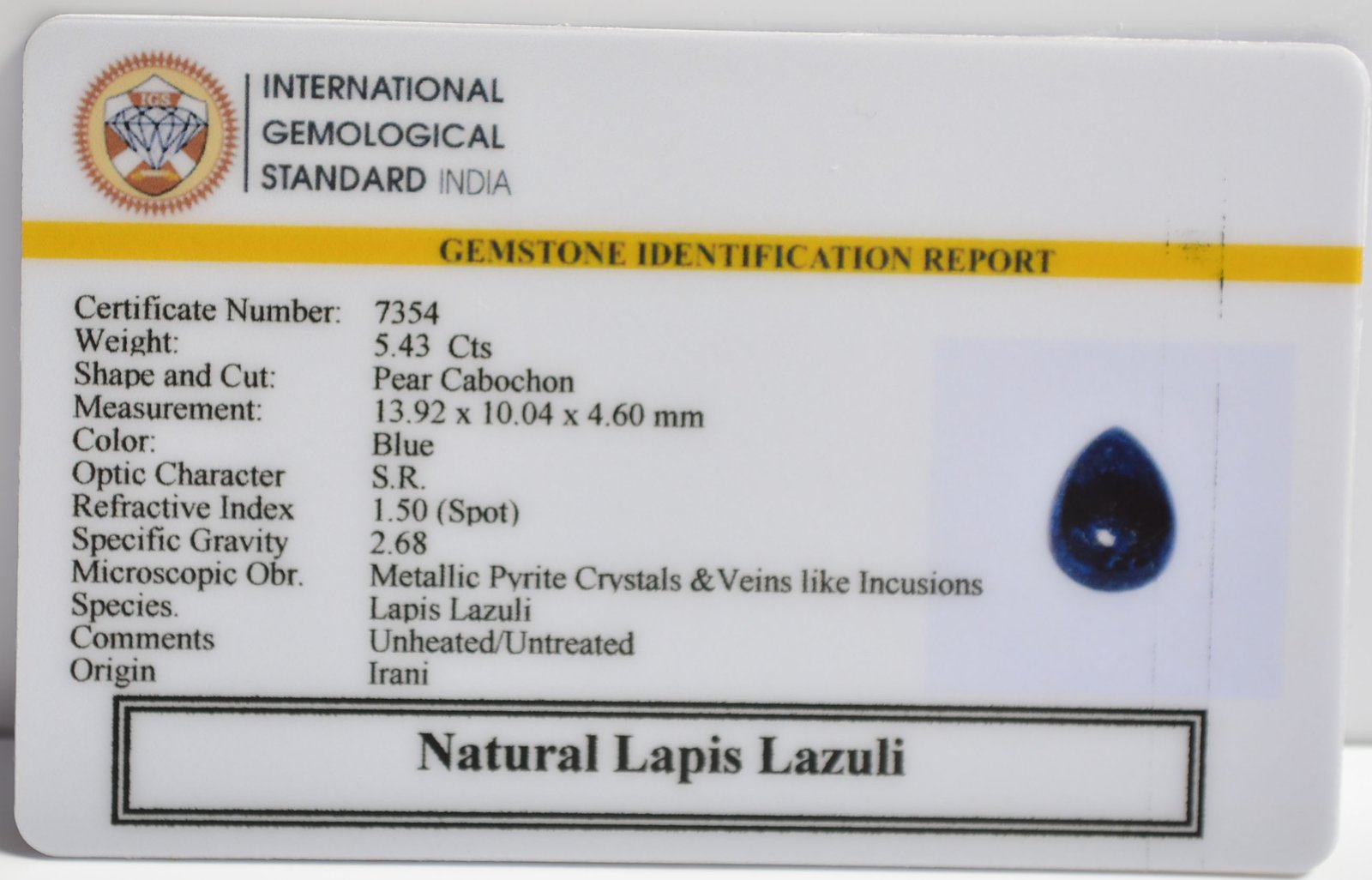 LAPIS LAZULI 5.43 Ct. 3 LLAZ1550 2 1 LAPIS LAZULI 5.43 Ct.