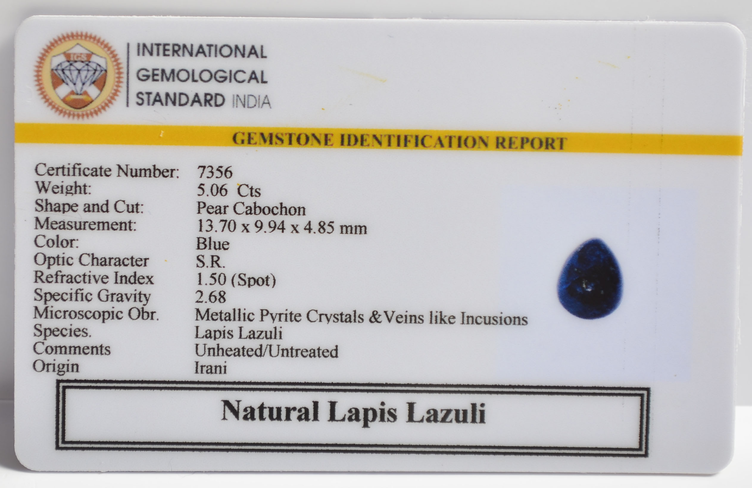 LAPIS LAZULI 5.06 Ct. 3 LLAZ1552 2 LAPIS LAZULI 5.06 Ct.