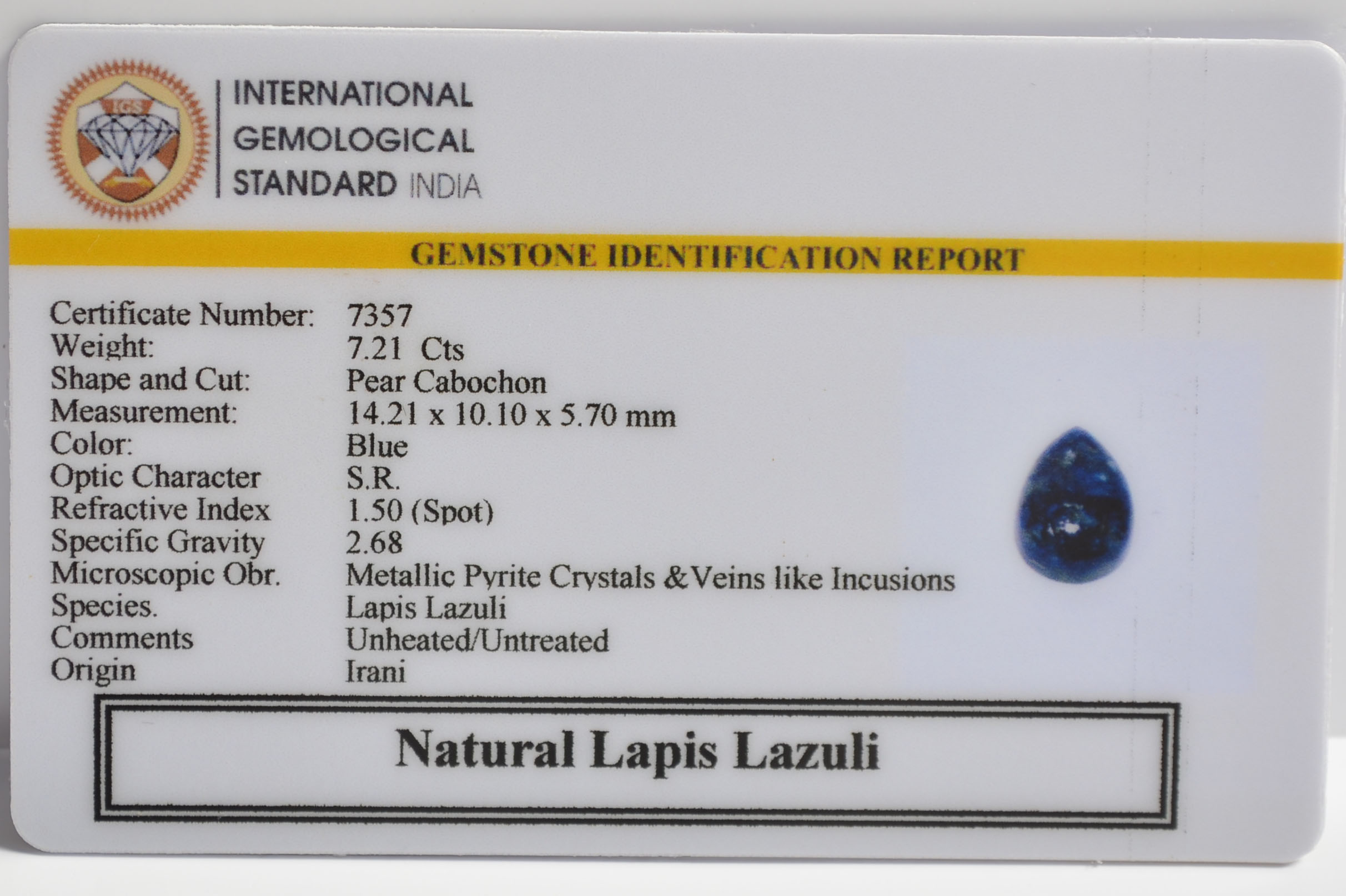 LAPIS LAZULI 7.21 Ct. 3 LLAZ1553 2 LAPIS LAZULI 7.21 Ct.