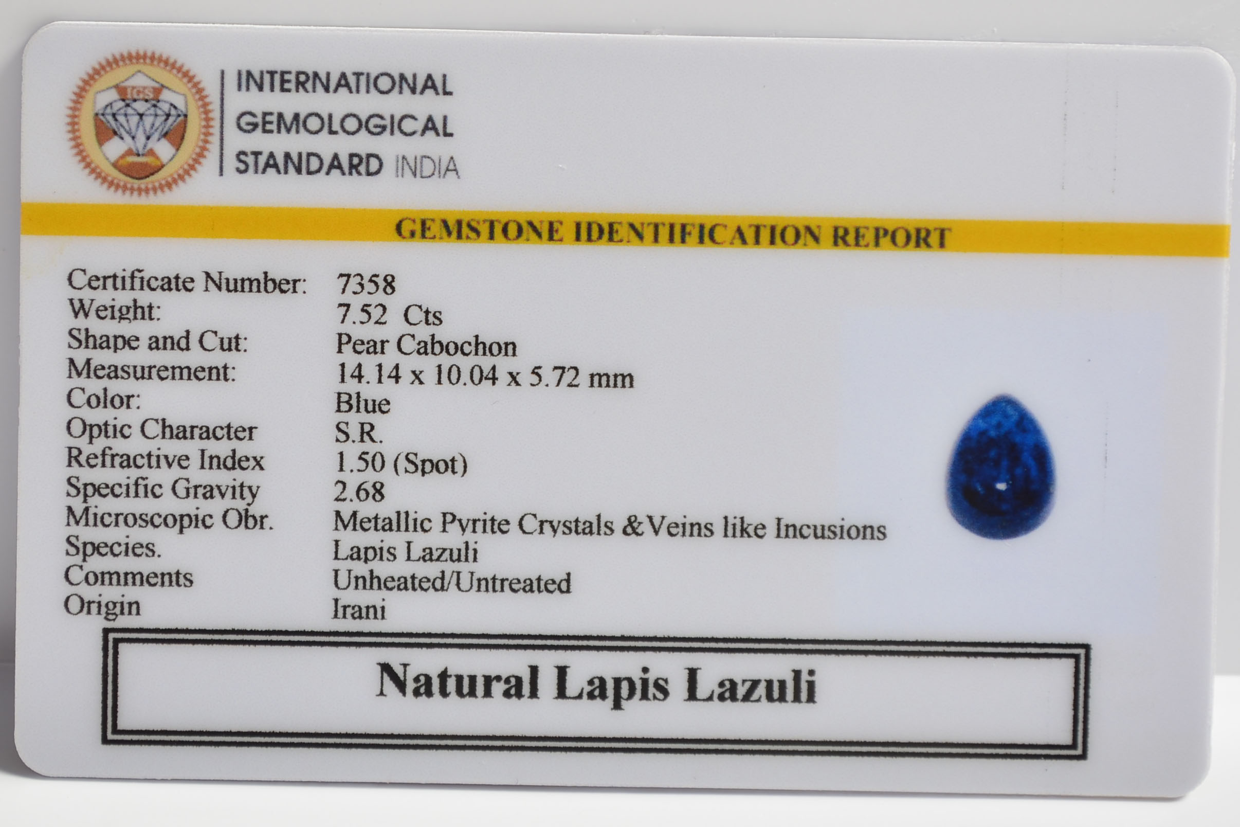 LAPIS LAZULI 7.52 Ct. 3 LLAZ1554 2 LAPIS LAZULI 7.52 Ct.