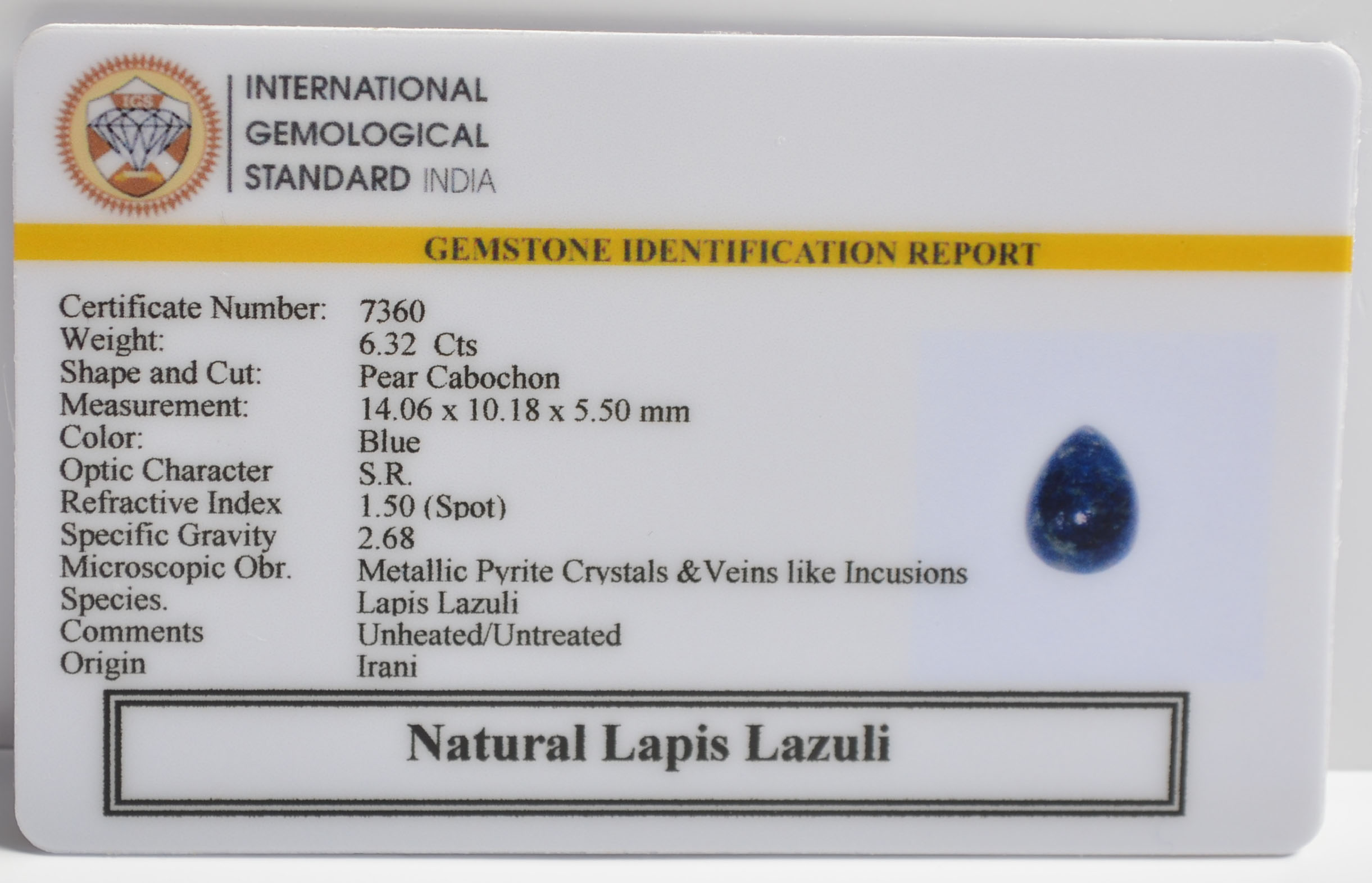 LAPIS LAZULI 6.32 Ct. 3 LLAZ1556 2 LAPIS LAZULI 6.32 Ct.