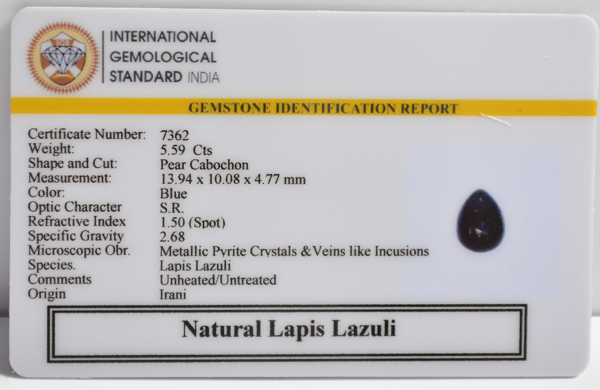 LAPIS LAZULI 5.59 Ct. 3 LLAZ1558 2 LAPIS LAZULI 5.59 Ct.