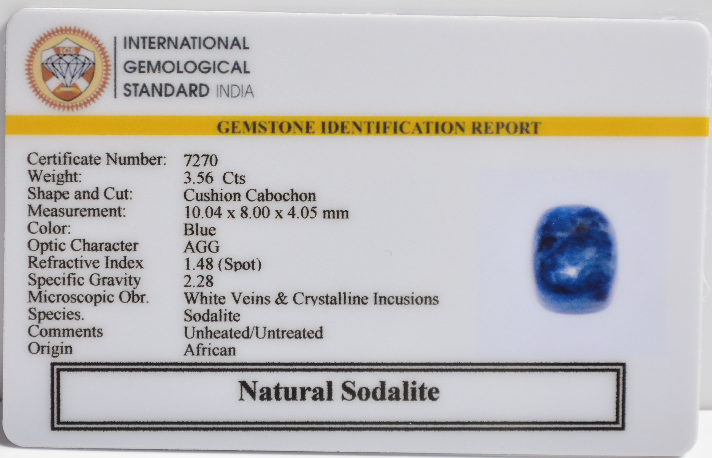 SODALITE 3.56 Ct. 3 SOD18 2 SODALITE 3.56 Ct.