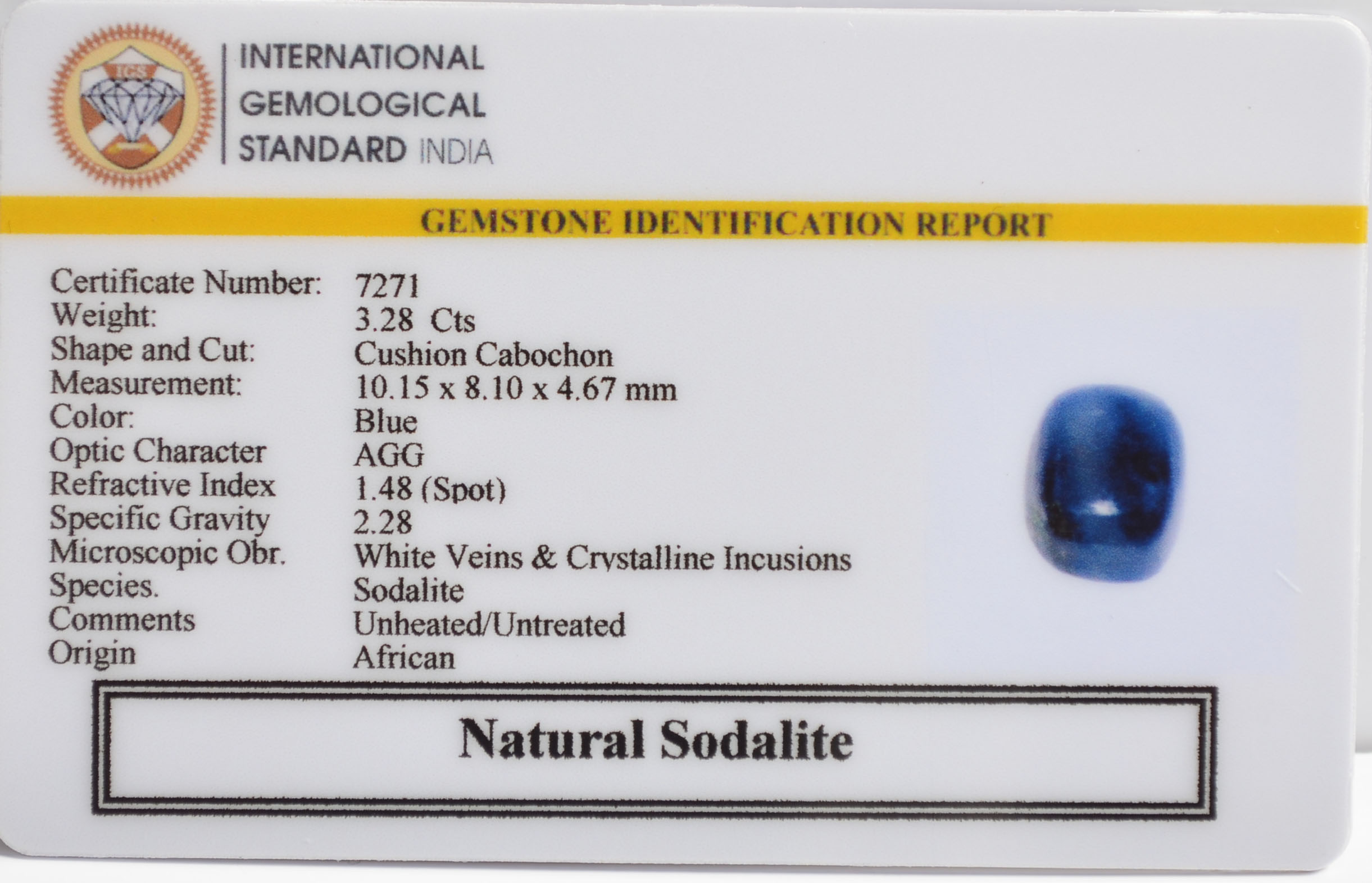 SODALITE 3.28 Ct. 3 SOD19 2 SODALITE 3.28 Ct.