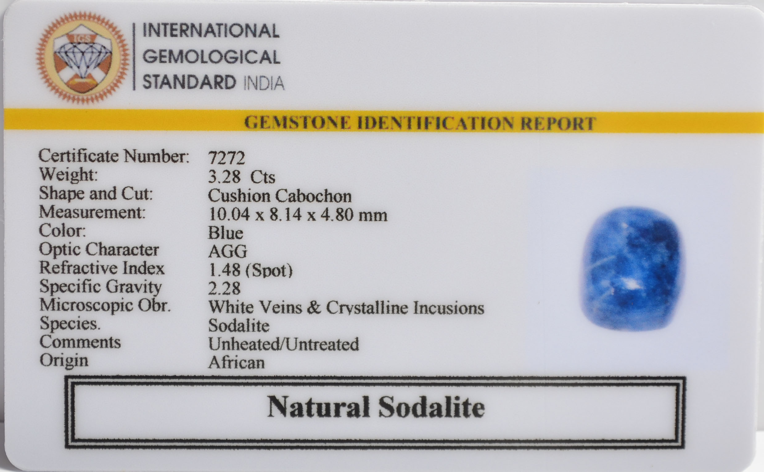 SODALITE 3.28 Ct. 3 SOD20 2 SODALITE 3.28 Ct.