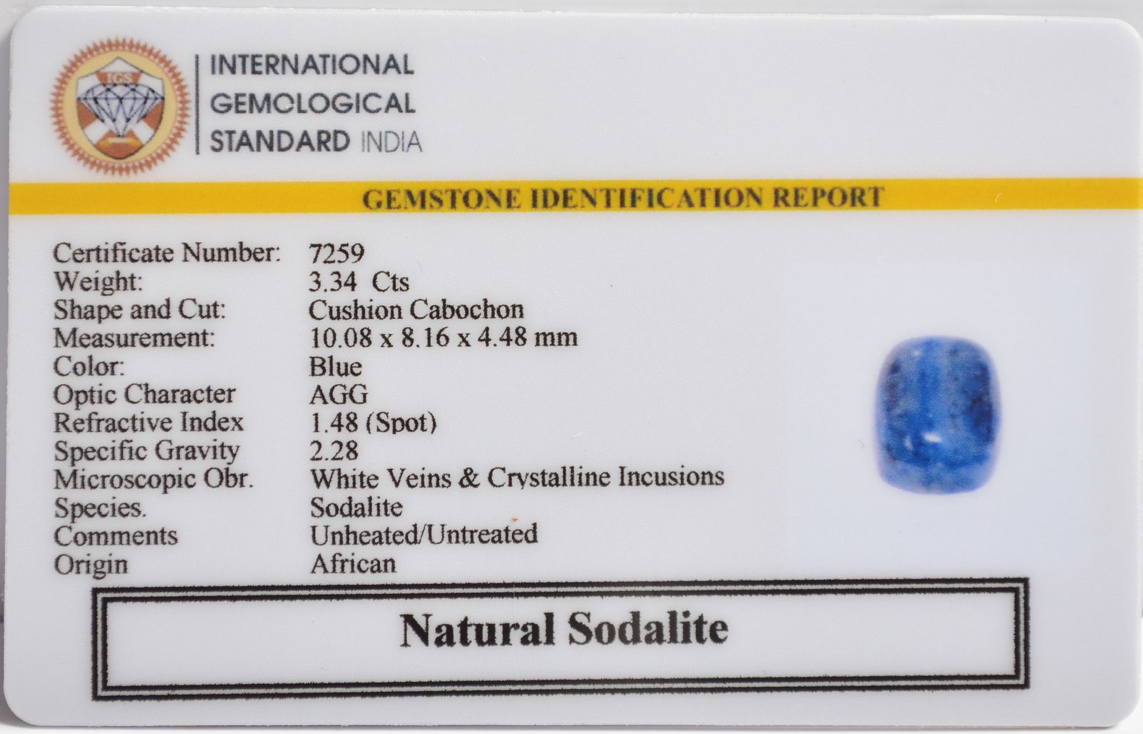 SODALITE 3.34 Ct. 3 SOD7 2 1 SODALITE 3.34 Ct.