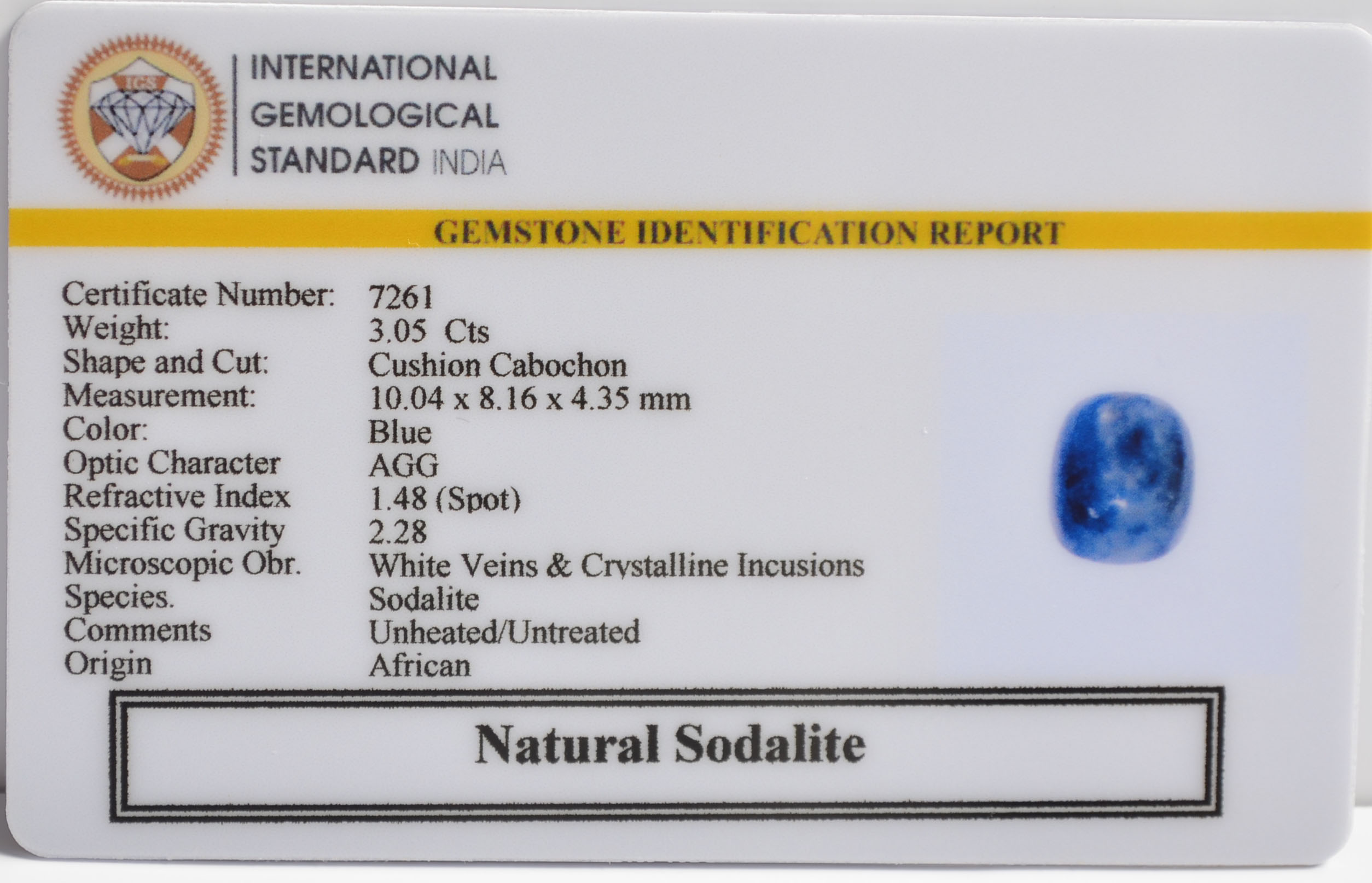 SODALITE 3.05 Ct. 3 SOD9 2 SODALITE 3.05 Ct.