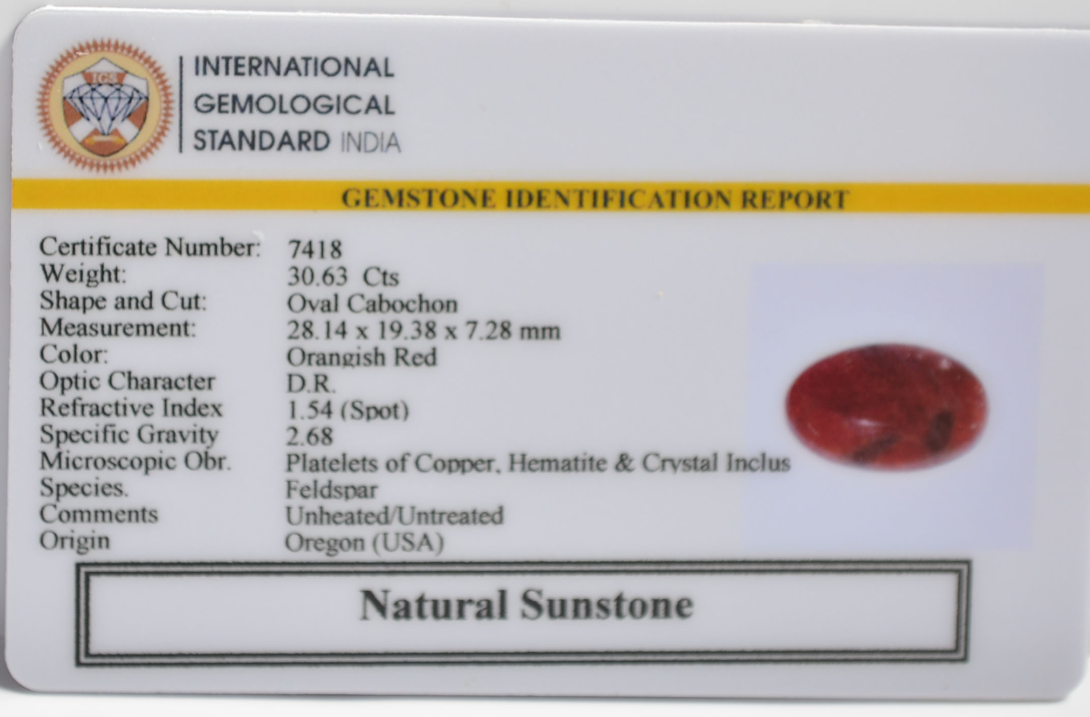 SUN296 2 SUNSTONE 30.63 Ct.