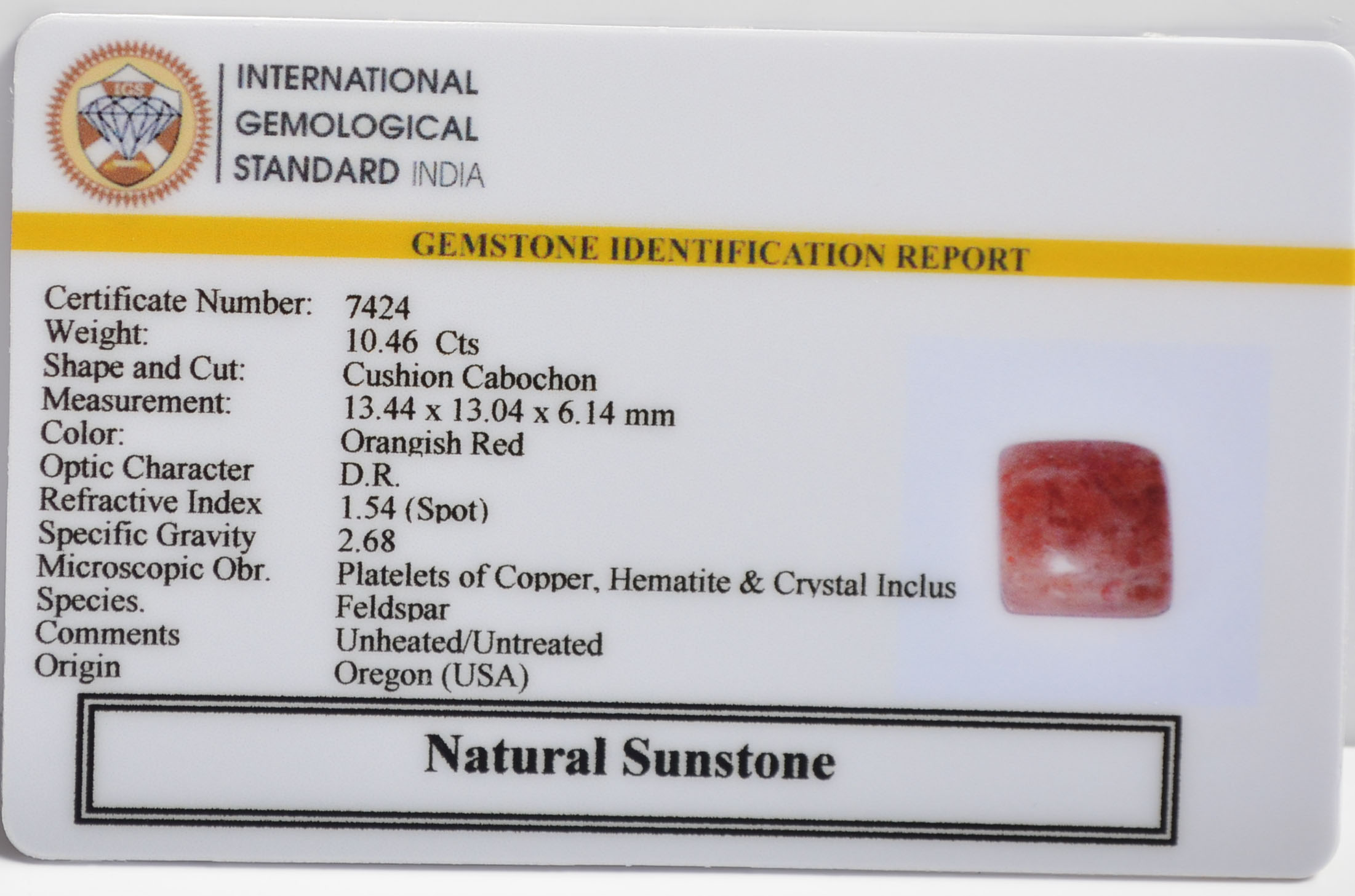 SUNSTONE 10.46 Ct. 3 SUN302 2 SUNSTONE 10.46 Ct.