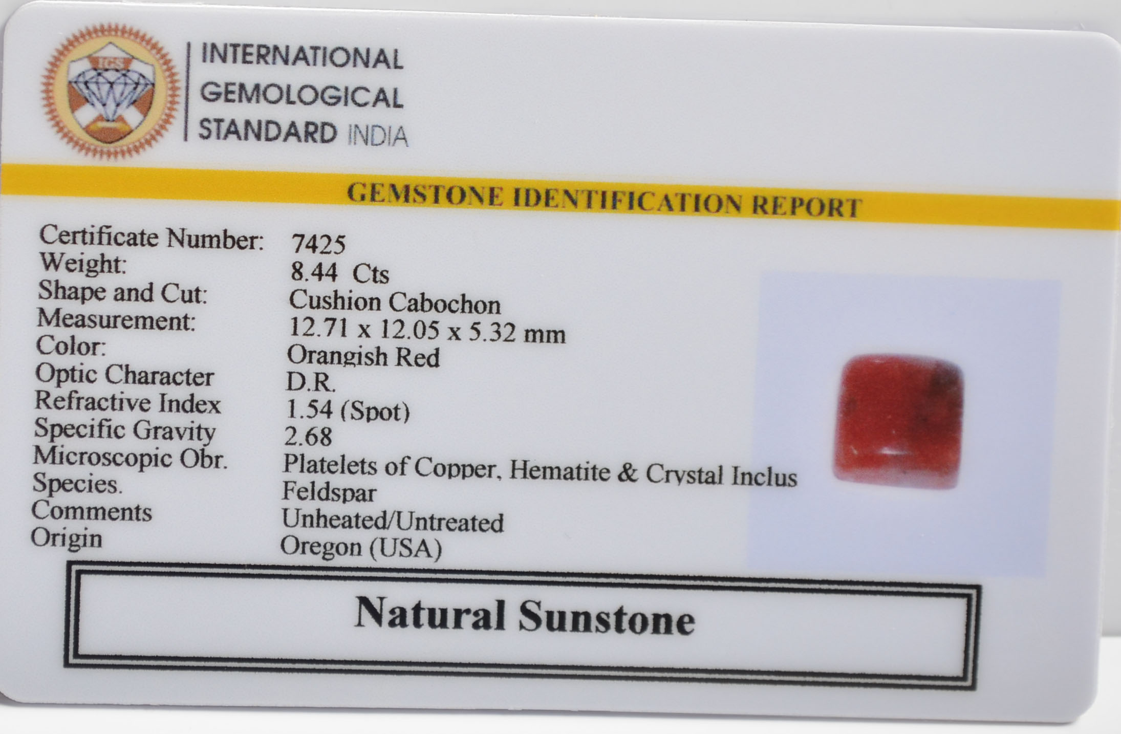 SUNSTONE 8.44 Ct. 3 SUN303 2 SUNSTONE 8.44 Ct.