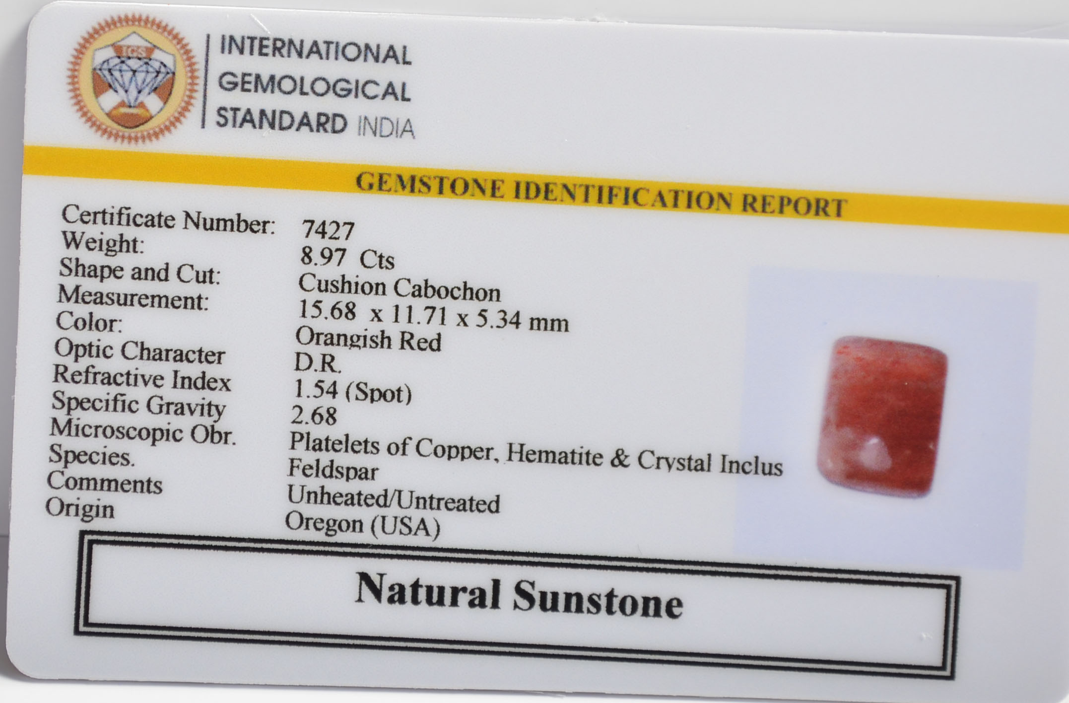 SUN305 2 SUNSTONE 8.97 Ct.