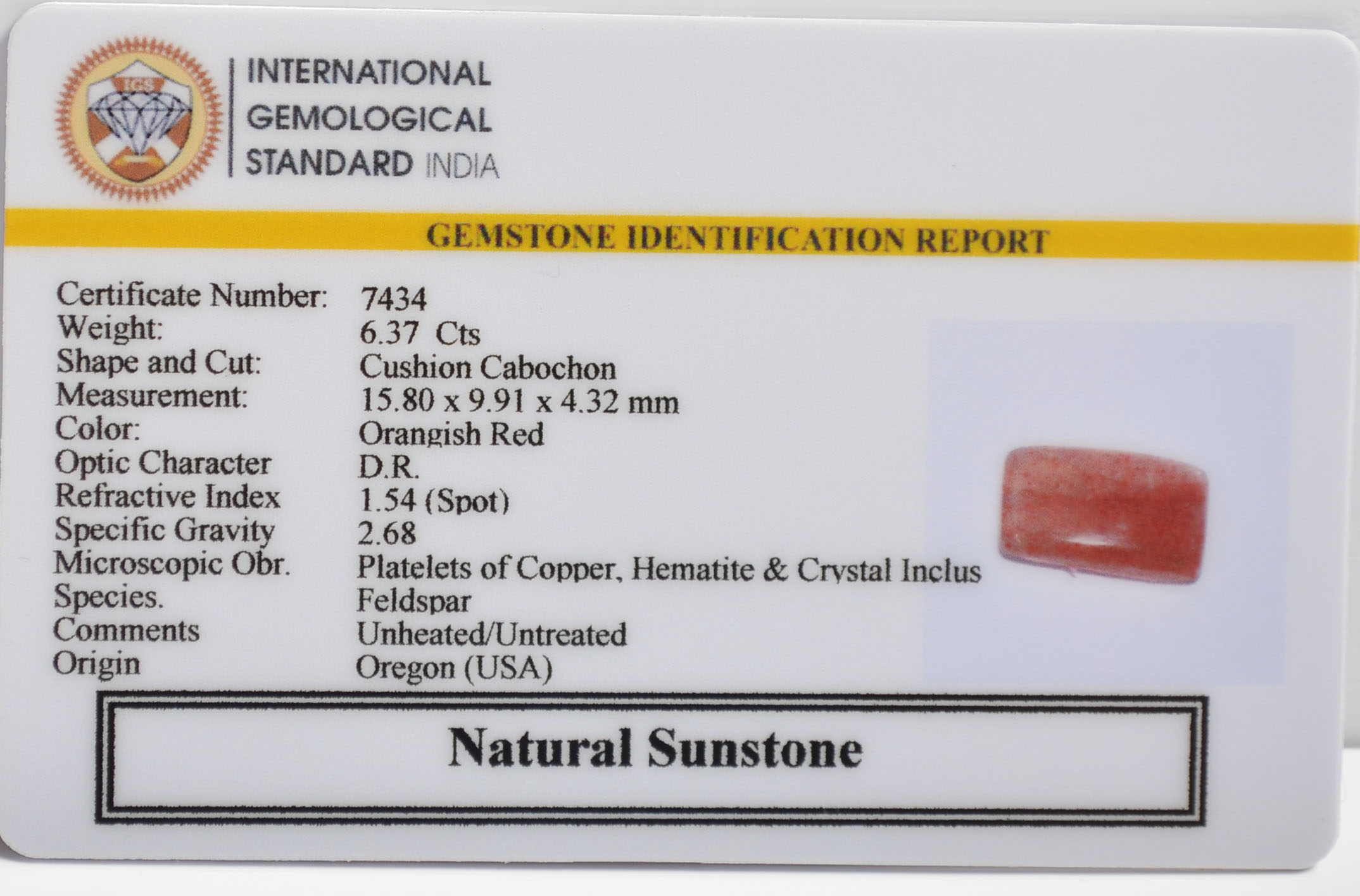 SUN312 2 SUNSTONE 6.37 Ct.