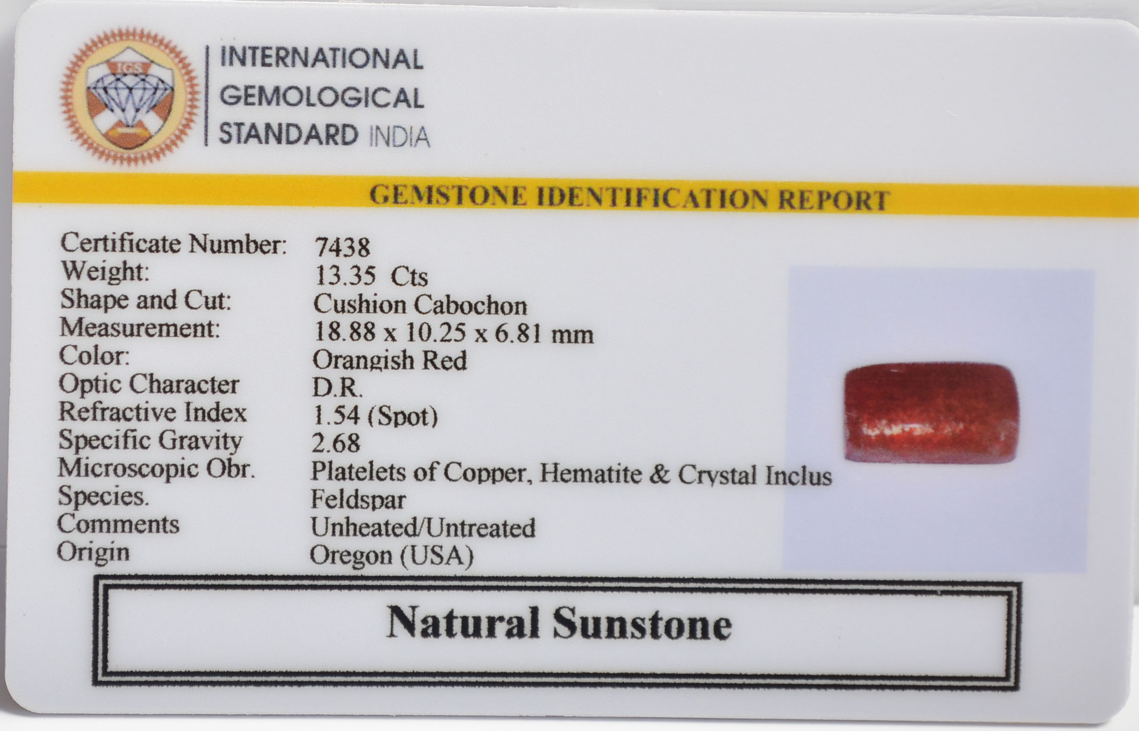 SUNSTONE 13.35 Ct. 3 SUN316 2 SUNSTONE 13.35 Ct.