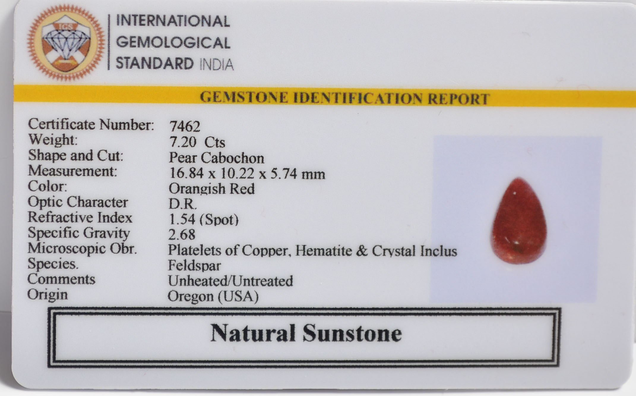 SUN340 2 SUNSTONE 7.2 Ct.