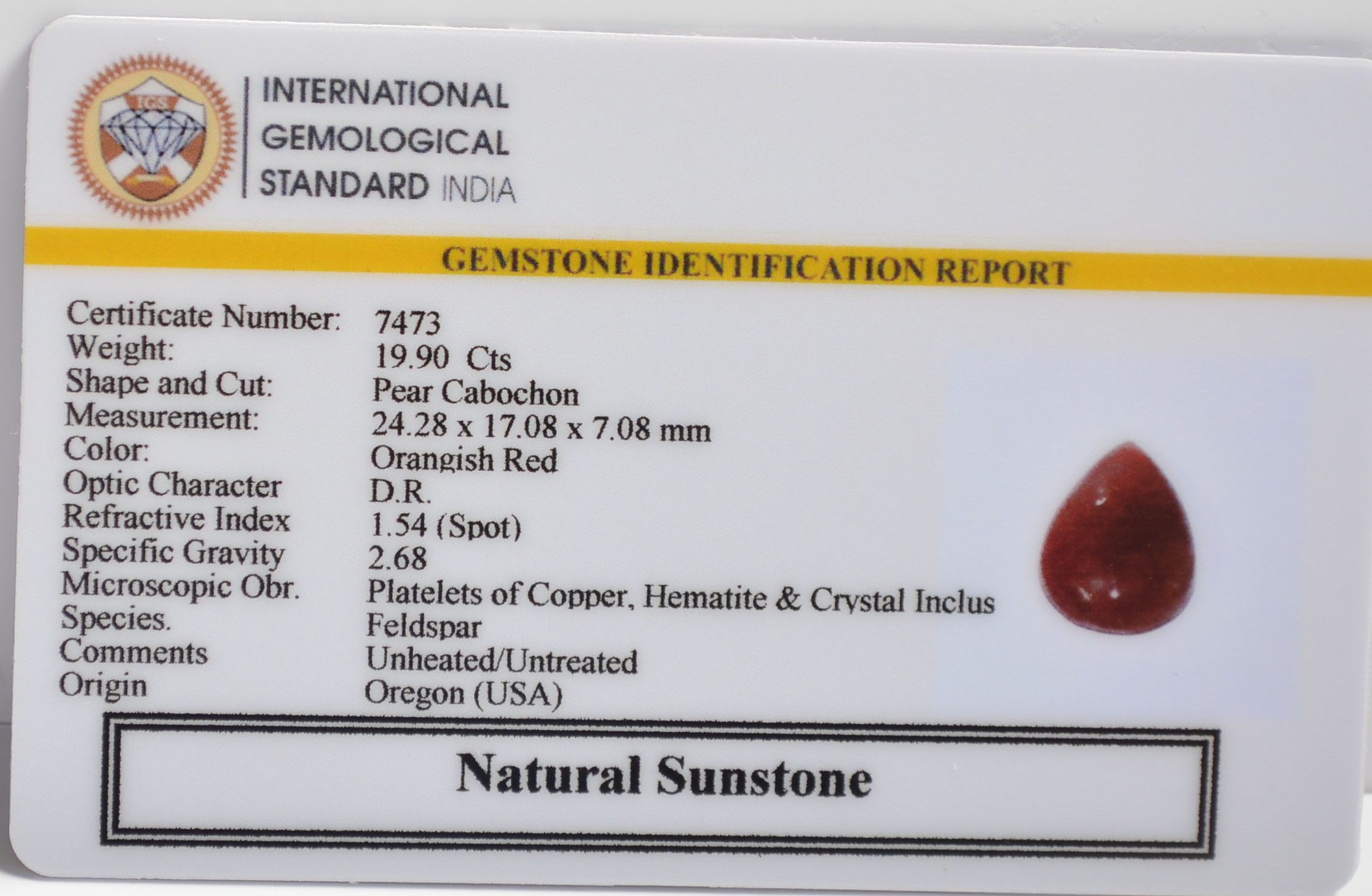SUNSTONE 19.9 Ct. 3 SUN351 2 SUNSTONE 19.9 Ct.