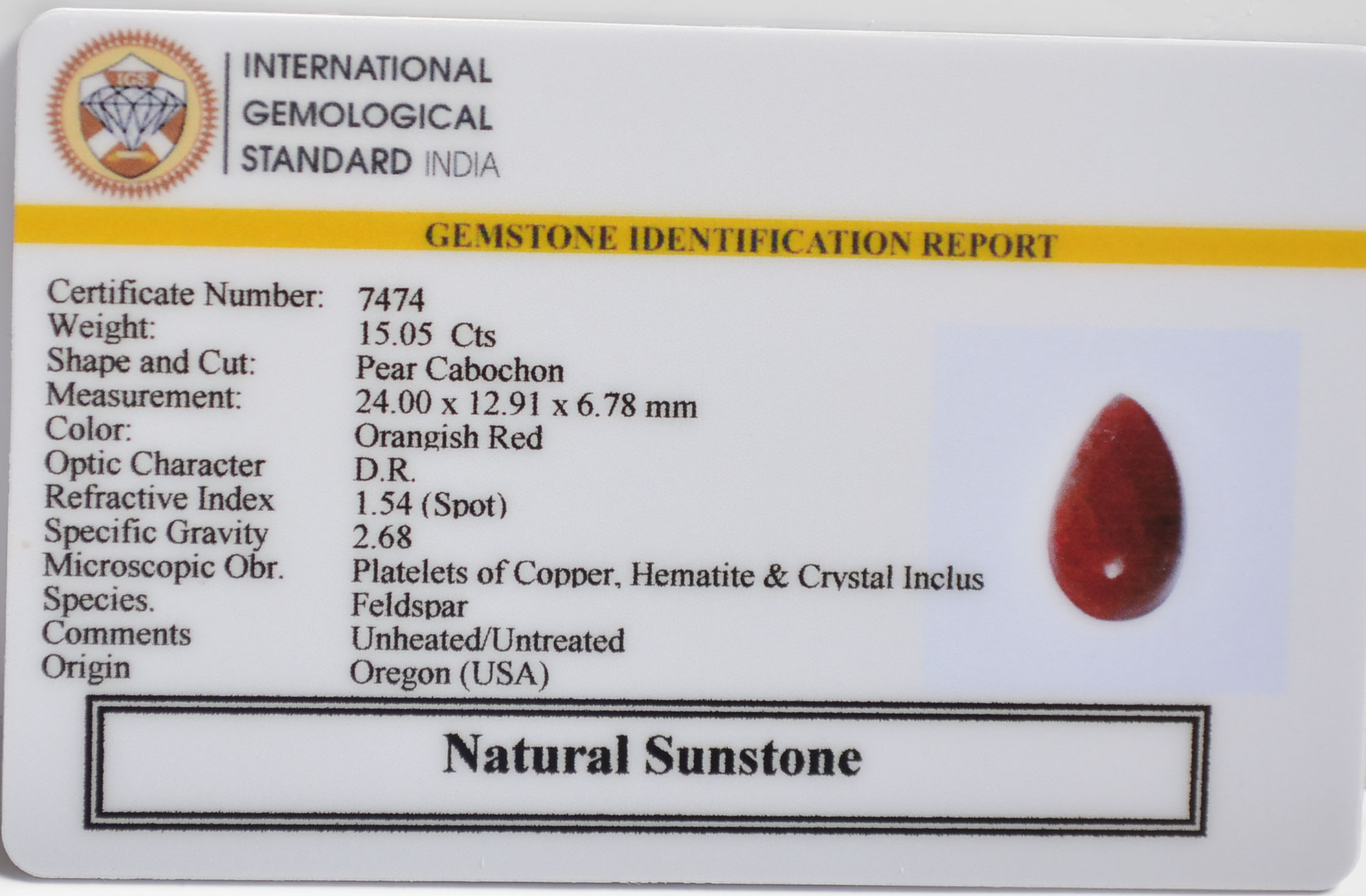 SUNSTONE 15.05 Ct. 3 SUN352 2 SUNSTONE 15.05 Ct.