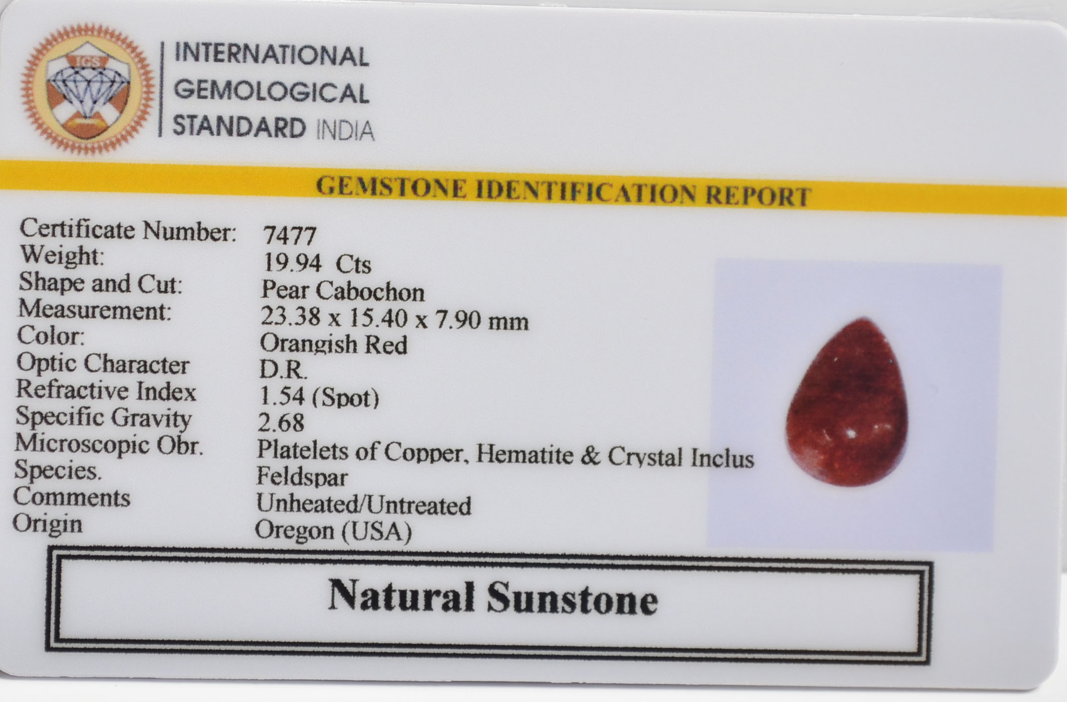 SUNSTONE 19.94 Ct. 3 SUN355 2 SUNSTONE 19.94 Ct.