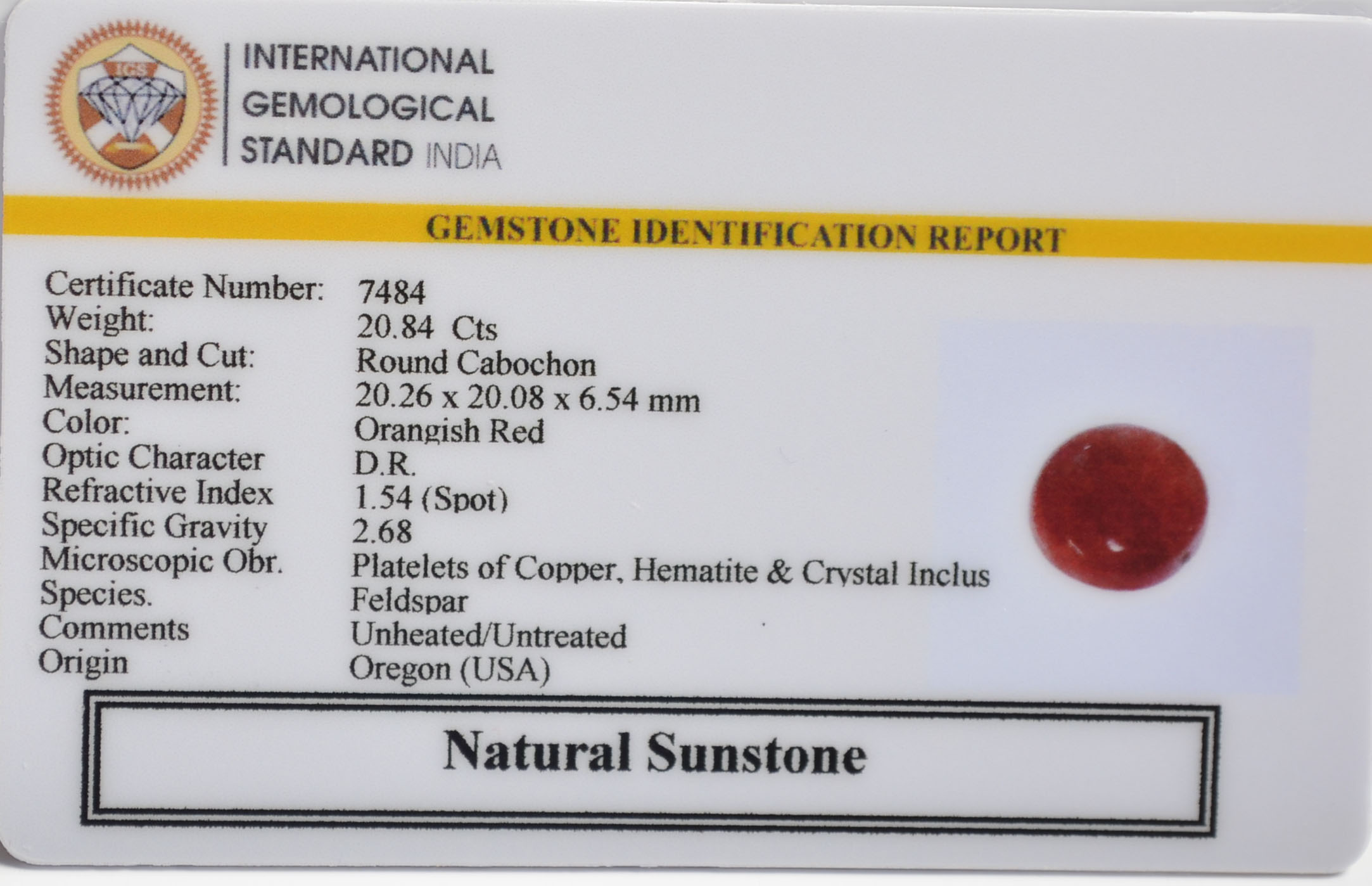 SUNSTONE 20.84 Ct. 3 SUN362 2 SUNSTONE 20.84 Ct.